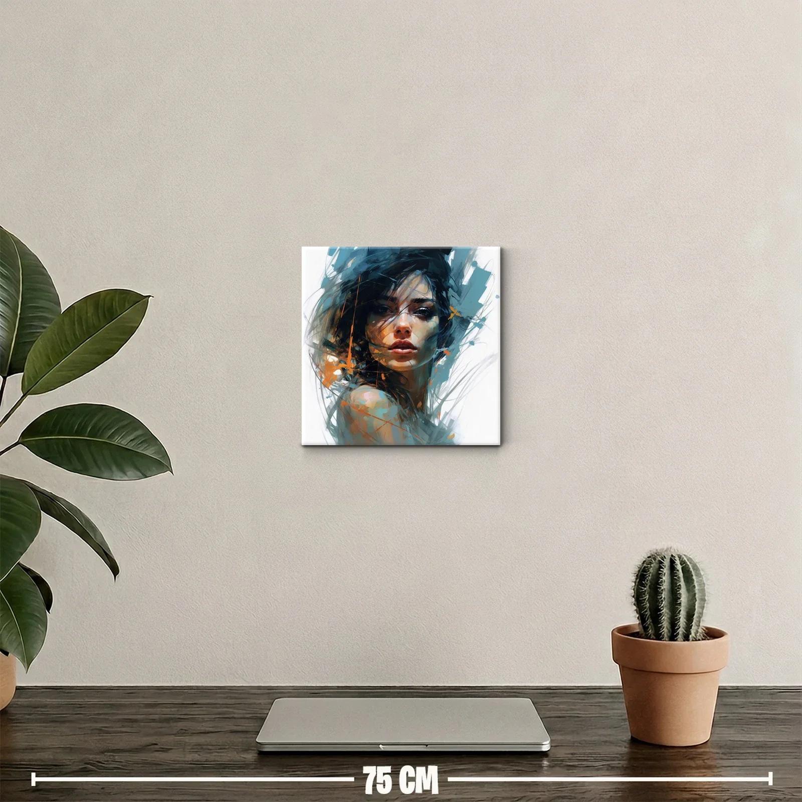Retrato femenino con pinceladas expresivas en tonos cálidos y fríos — miniatura 2