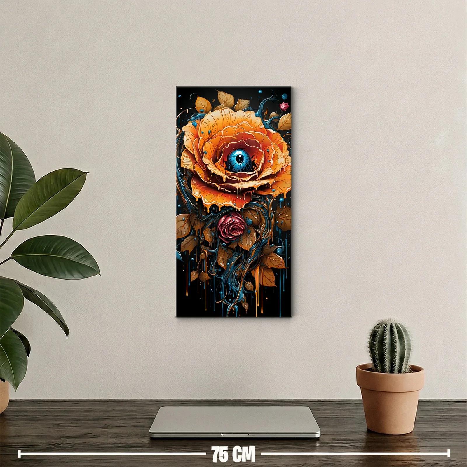 Cuadro flor con ojo azul y goteos turquesa — miniatura 2