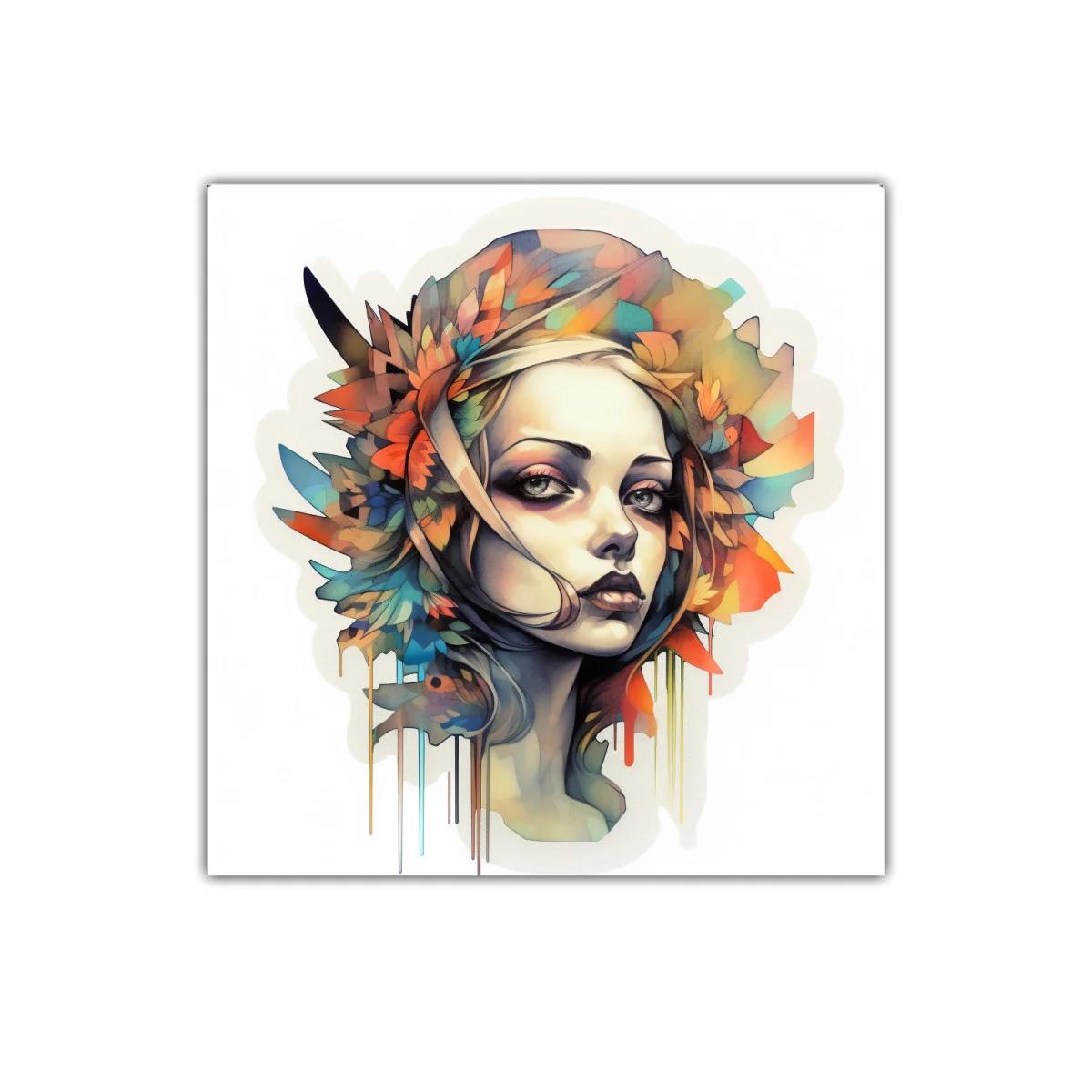 Retrato femenino con vibrantes hojas de colores — imagen principal