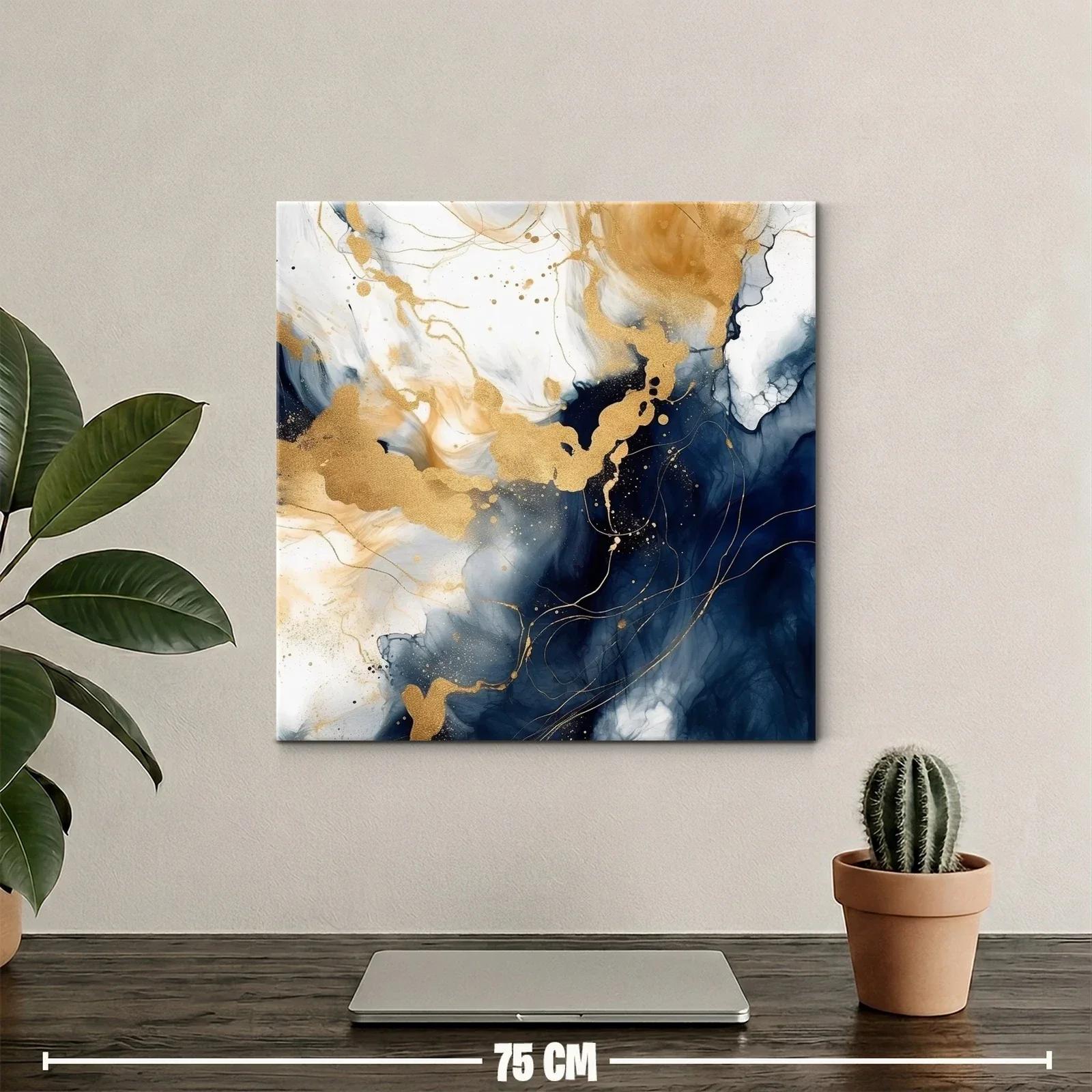 Cuadro abstracto con toques dorados y tonos azules intensos — miniatura 2