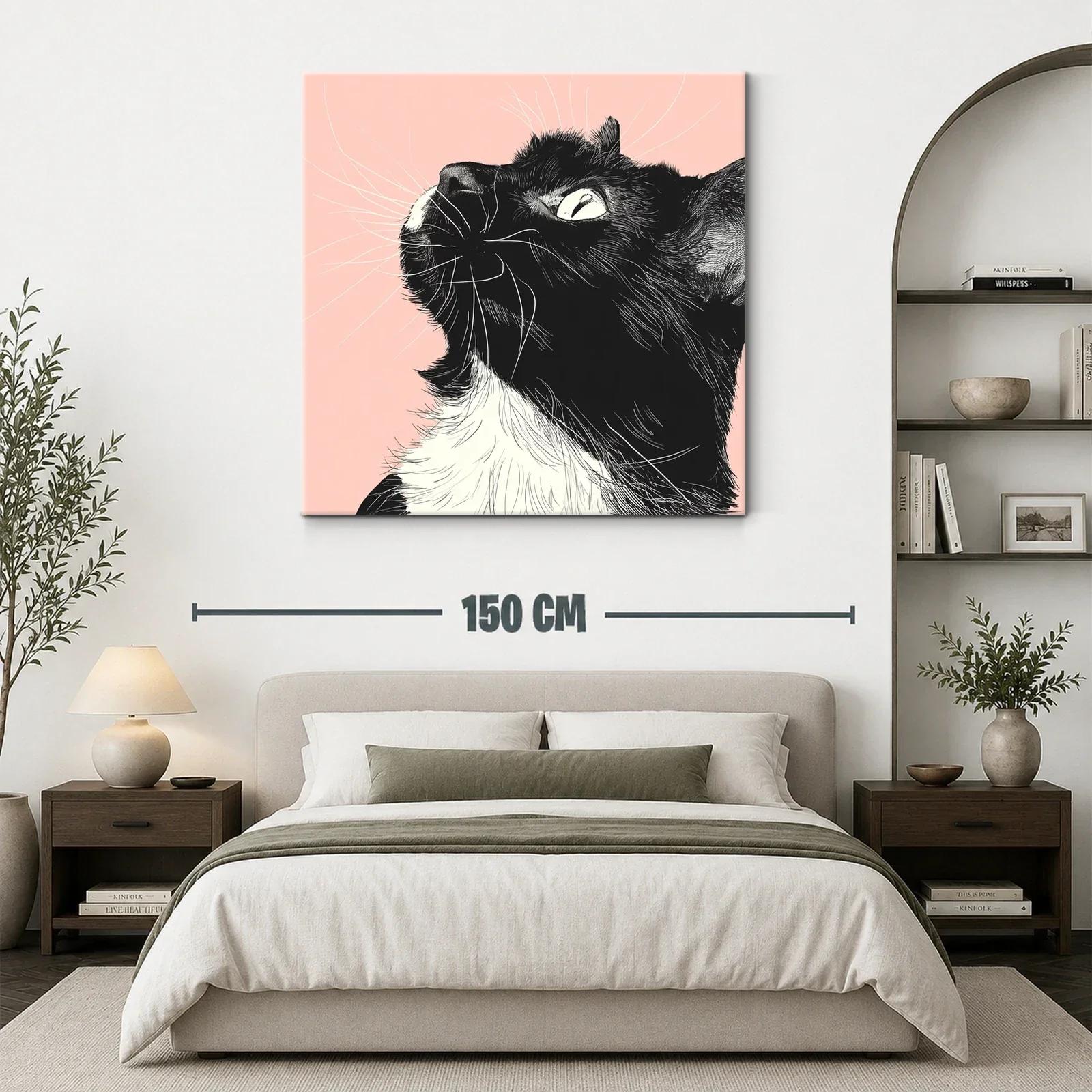 Retrato de gato negro y blanco con fondo rosa suave — miniatura 3