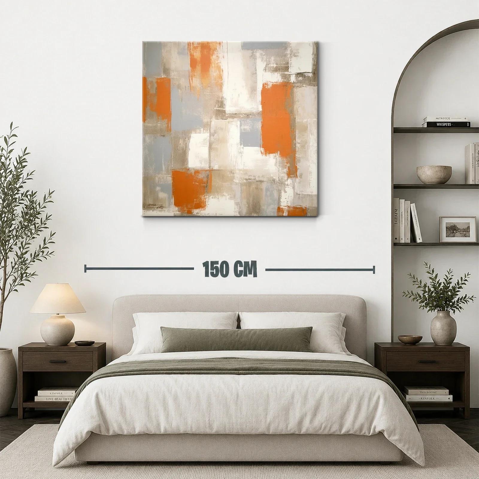 Cuadro abstracto tonos naranjas y neutros para salón moderno — miniatura 3