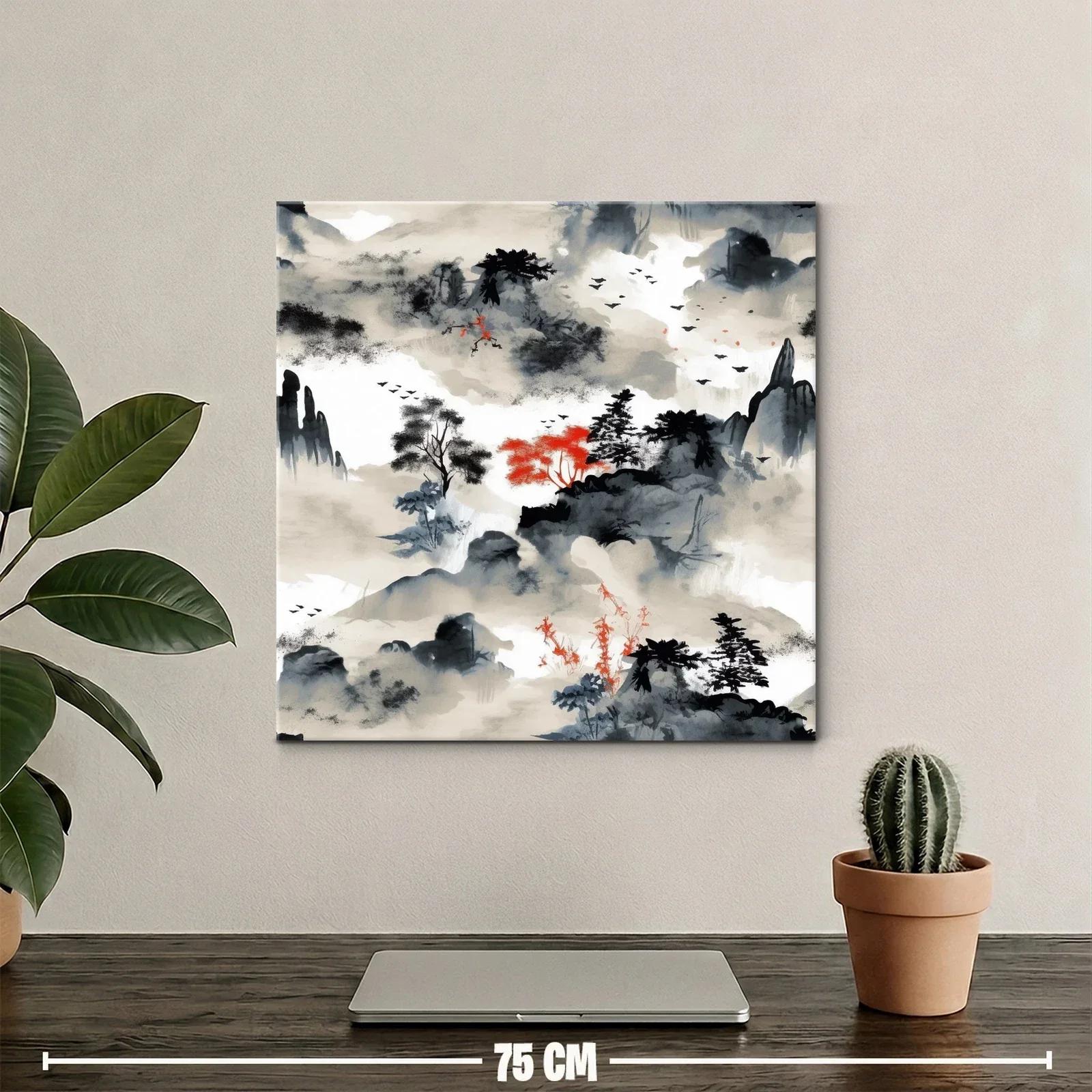 Paisaje zen con toques rojos y grises intensos — miniatura 2