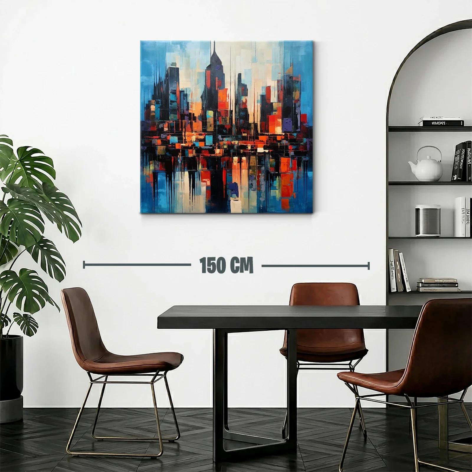 Ciudad abstracta con vibrantes tonos cálidos y fríos al atardecer — miniatura 2