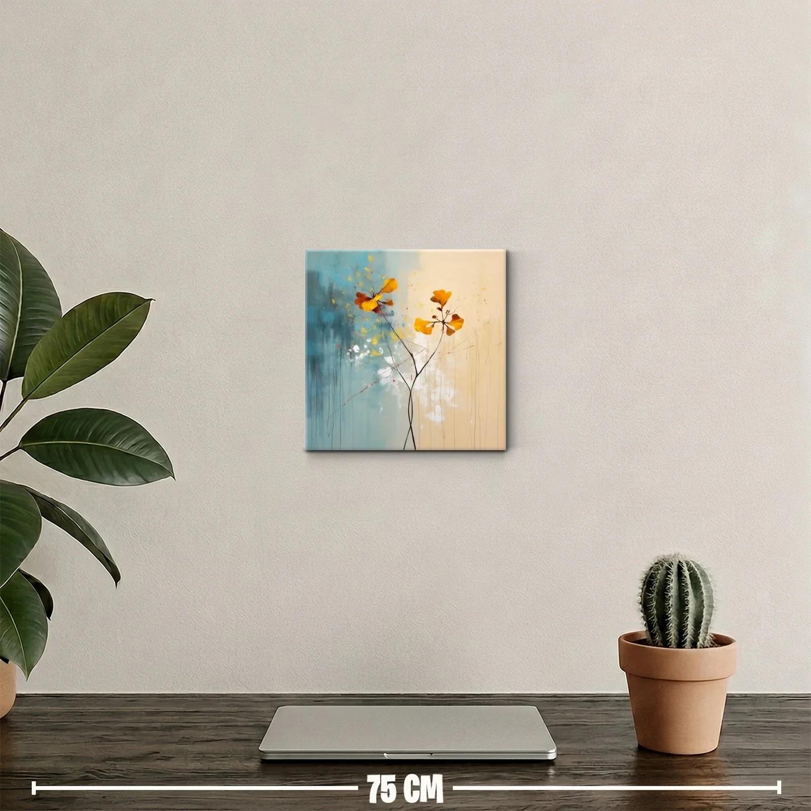 Cuadro decorativo con flores en tonos cálidos y fondo contrastante — miniatura 2