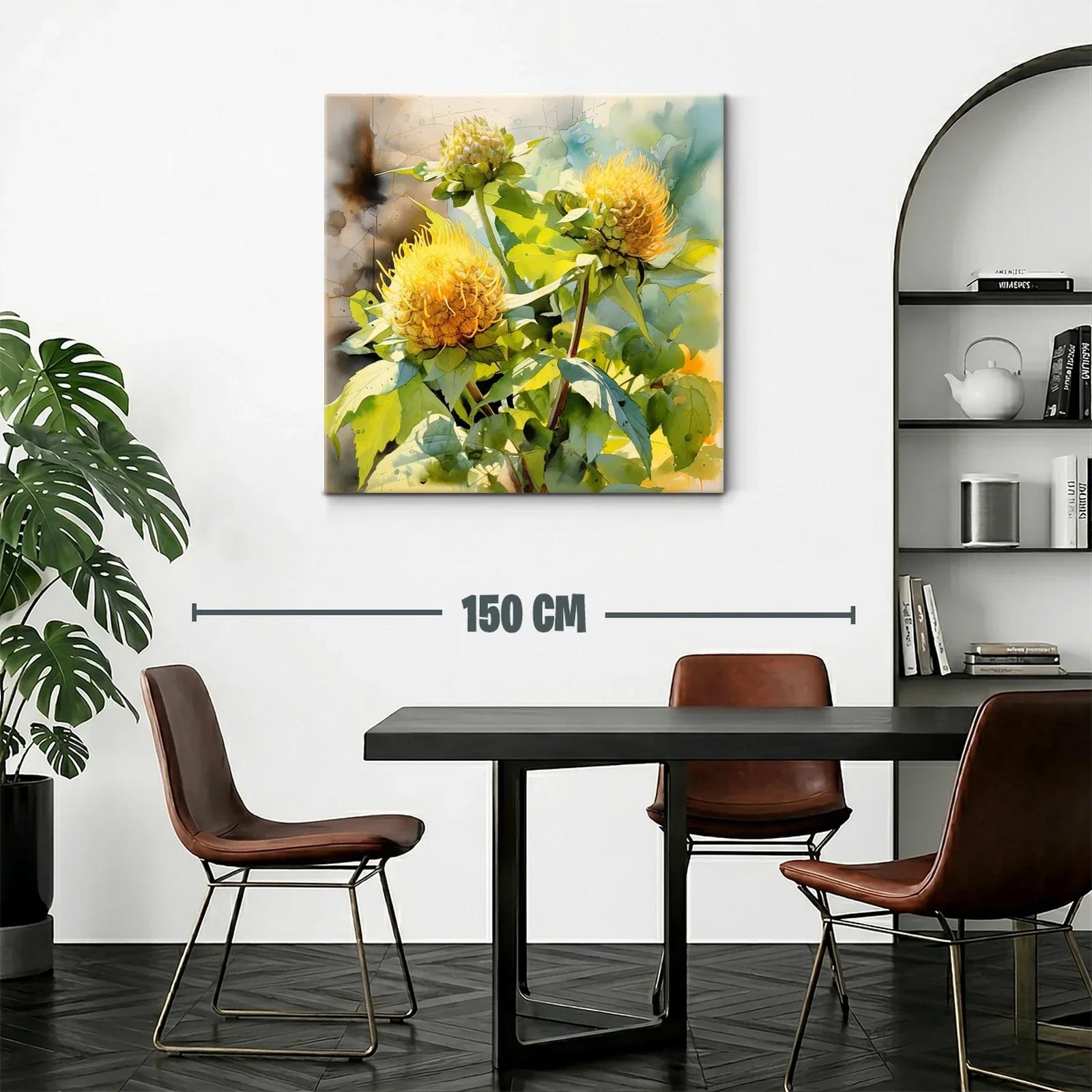 Cuadro floral vibrante con tonos amarillos y verdes naturales — miniatura 2