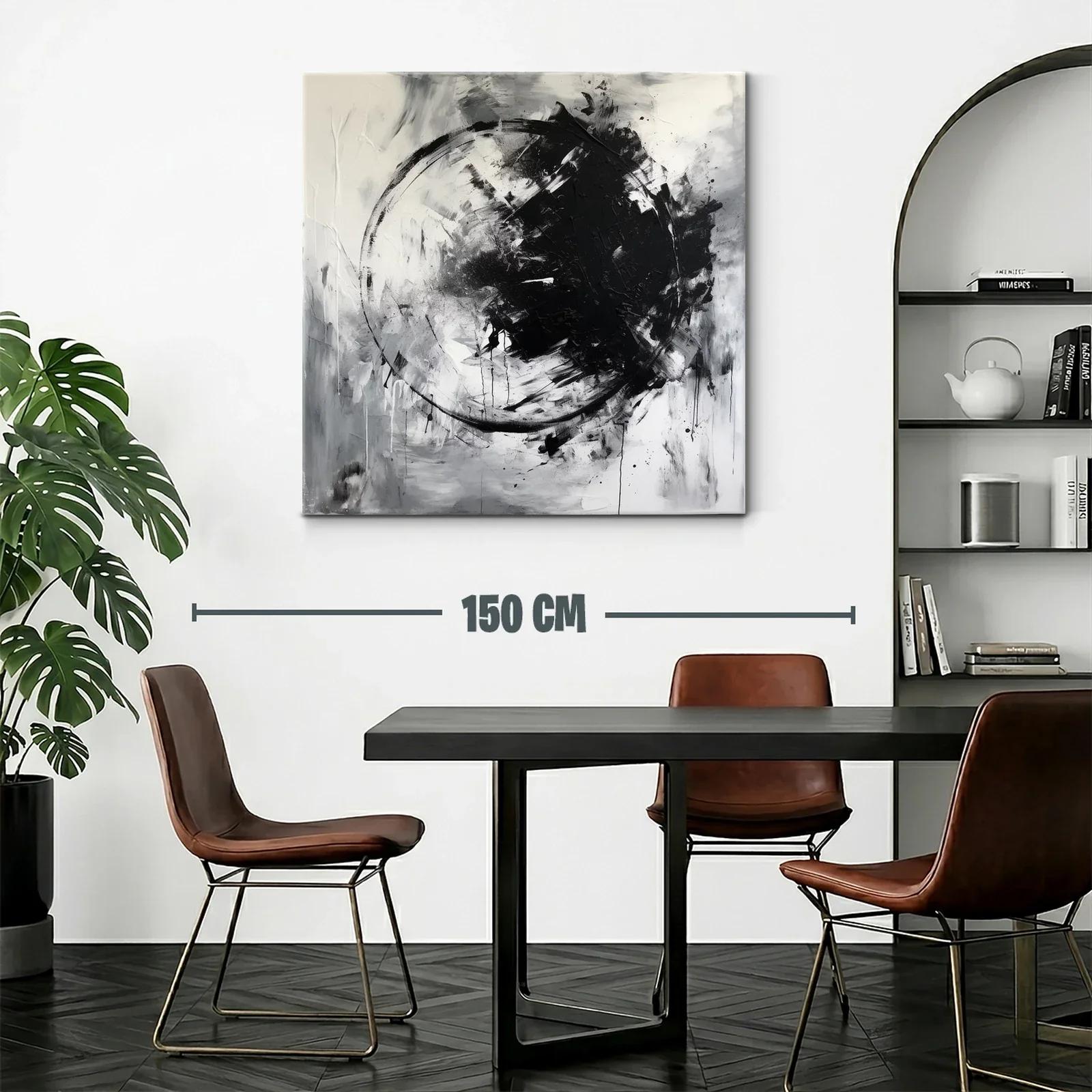 Cuadro abstracto en blanco y negro con círculo dinámico — miniatura 2