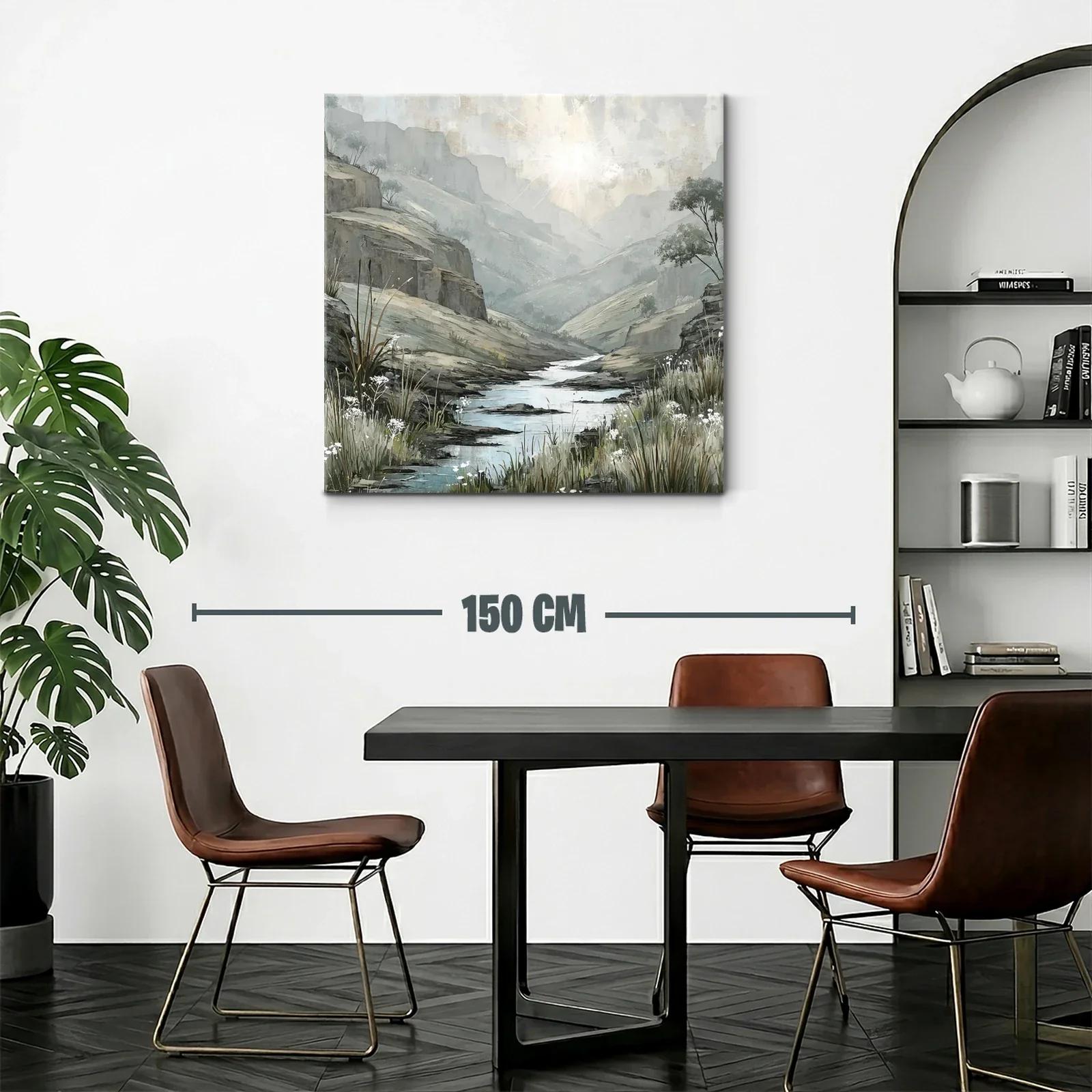 Paisaje sereno con río y montañas en tonos suaves — miniatura 2