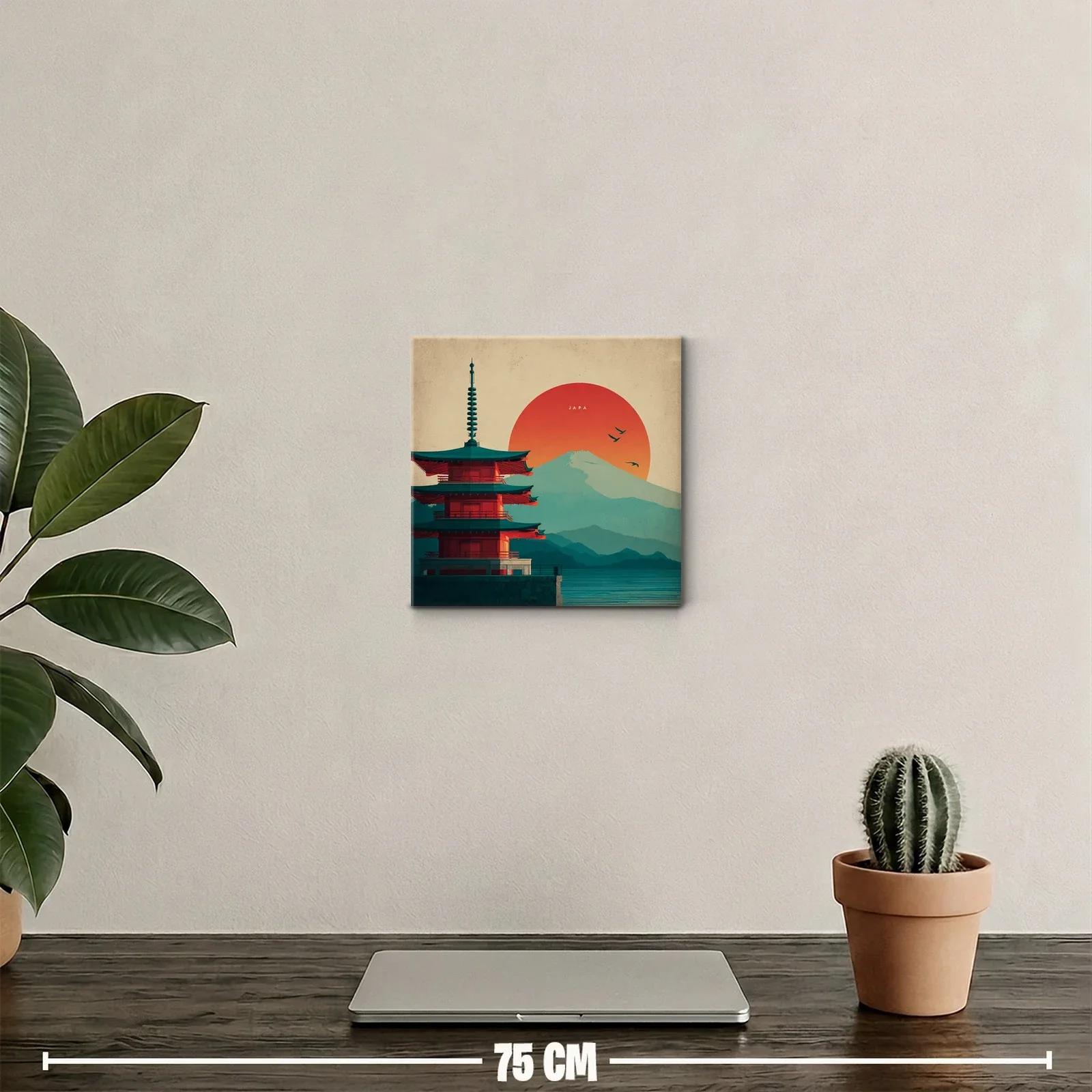 Paisaje japonés con pagoda y monte Fuji al atardecer — miniatura 2