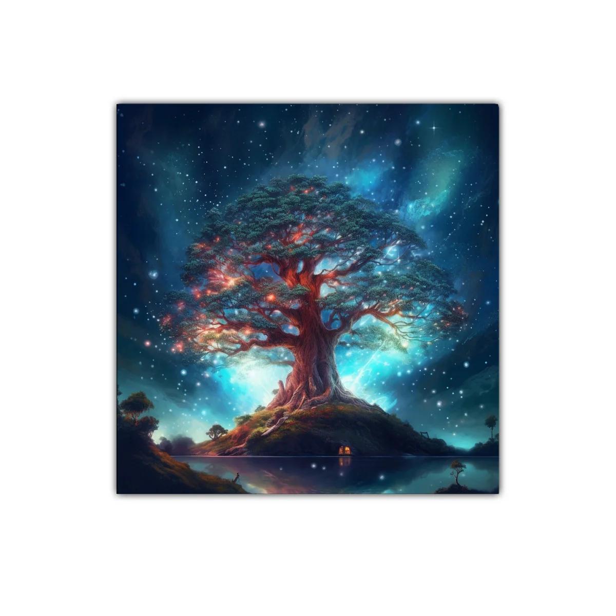 Árbol mágico iluminado bajo un cielo estrellado de fantasía — miniatura 1
