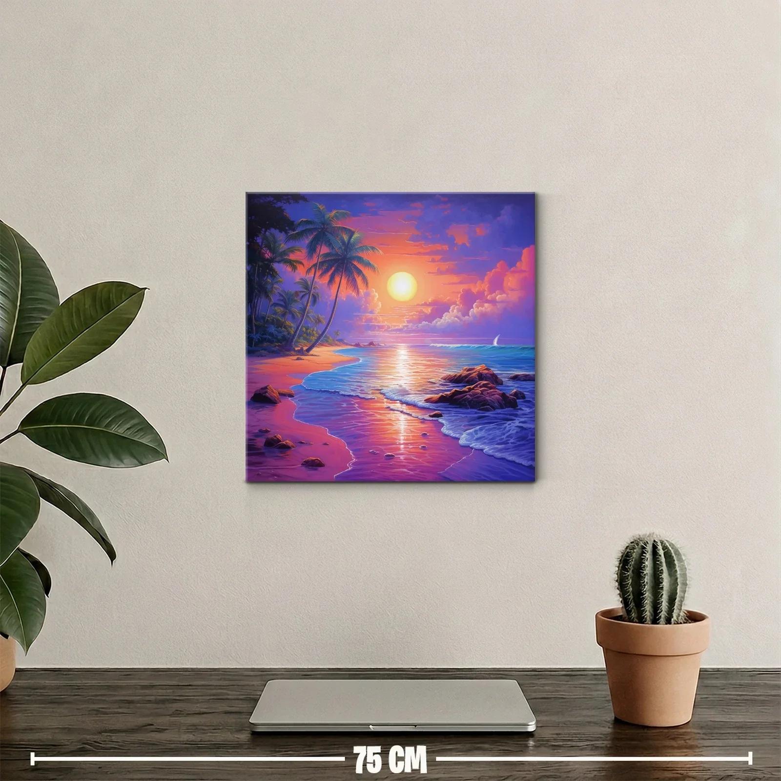 Tranquilo atardecer tropical con palmeras y mar calmado — miniatura 2