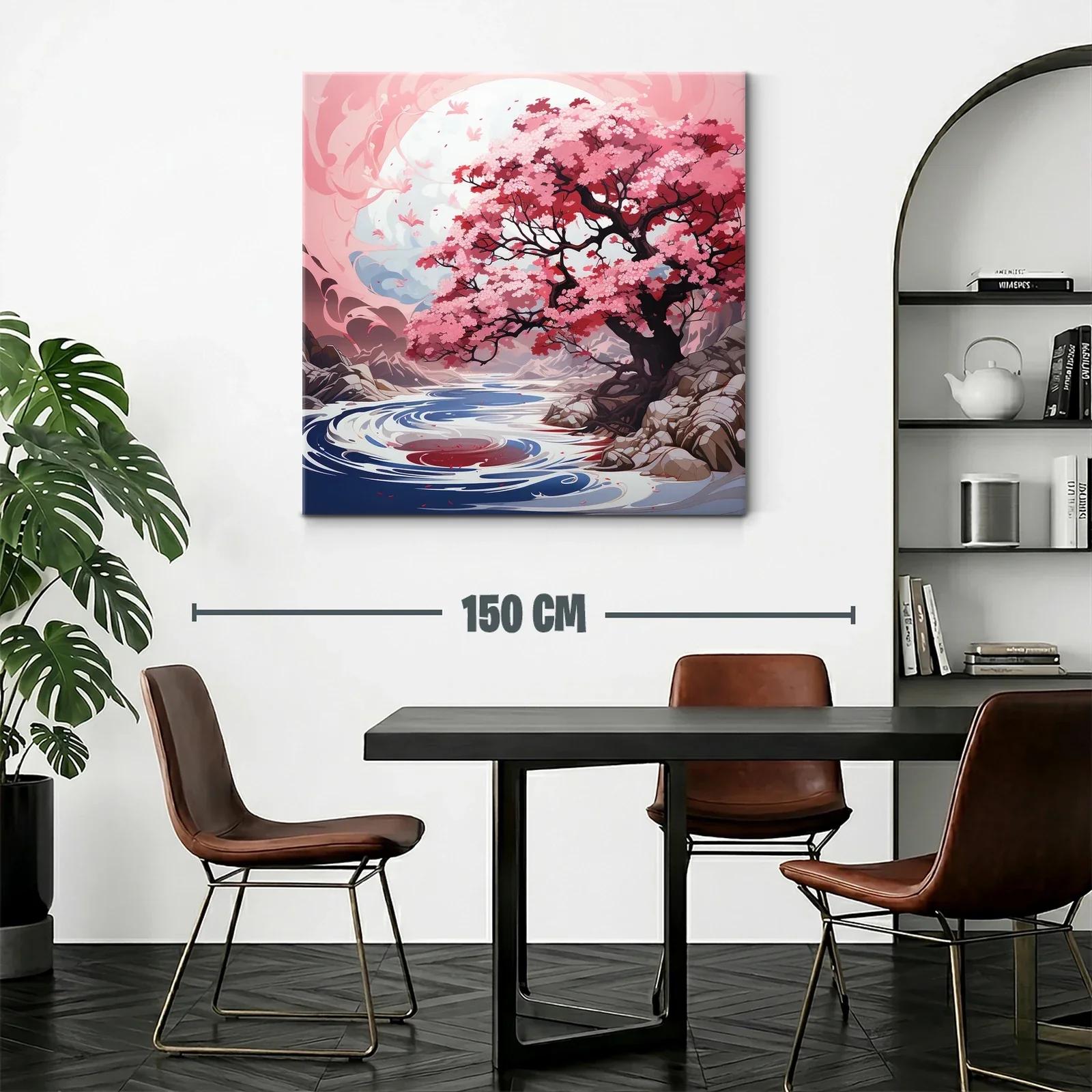 Impresionante árbol de flores rojas junto a río sereno — miniatura 2
