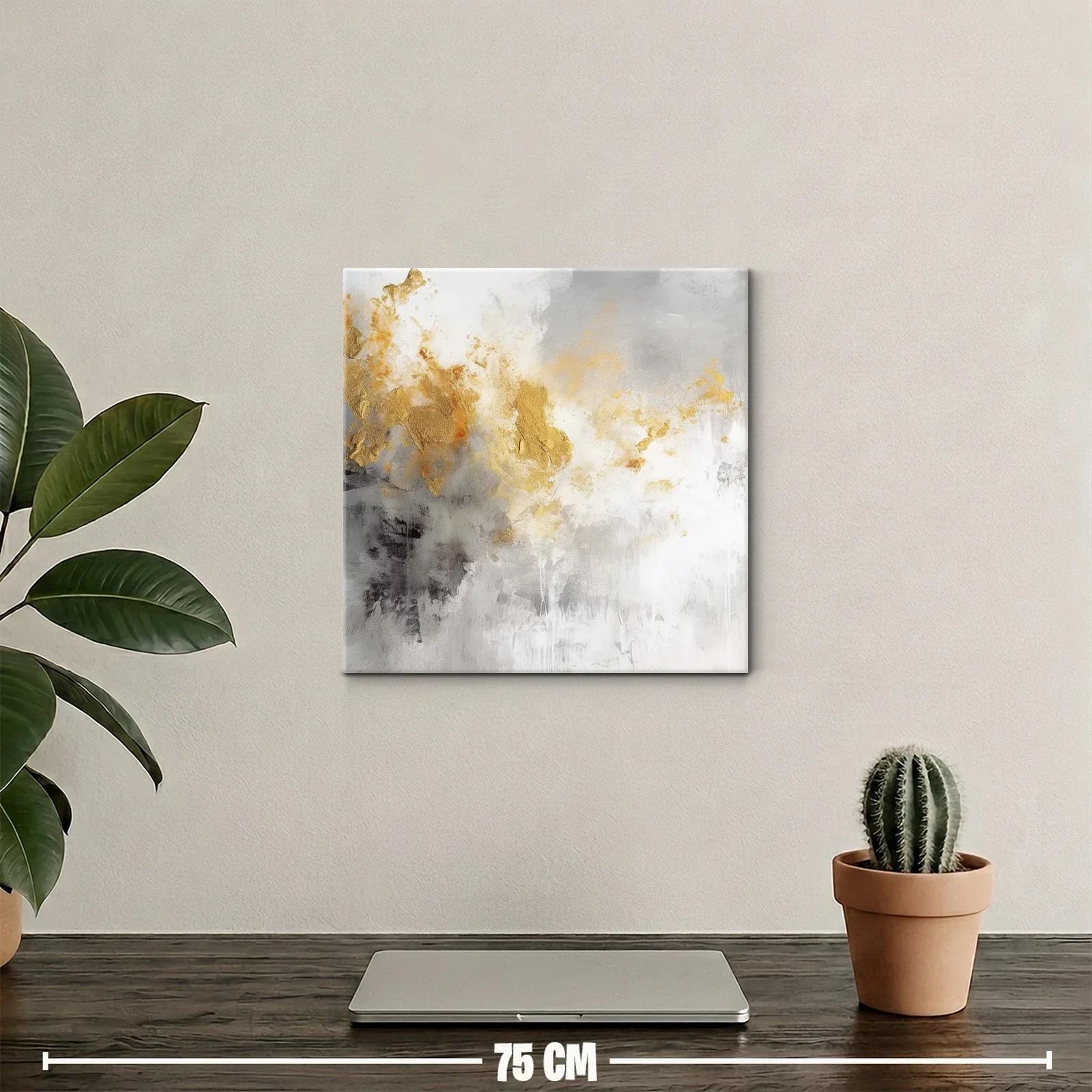 Cuadro abstracto con tonos dorados y grises modernos — miniatura 2