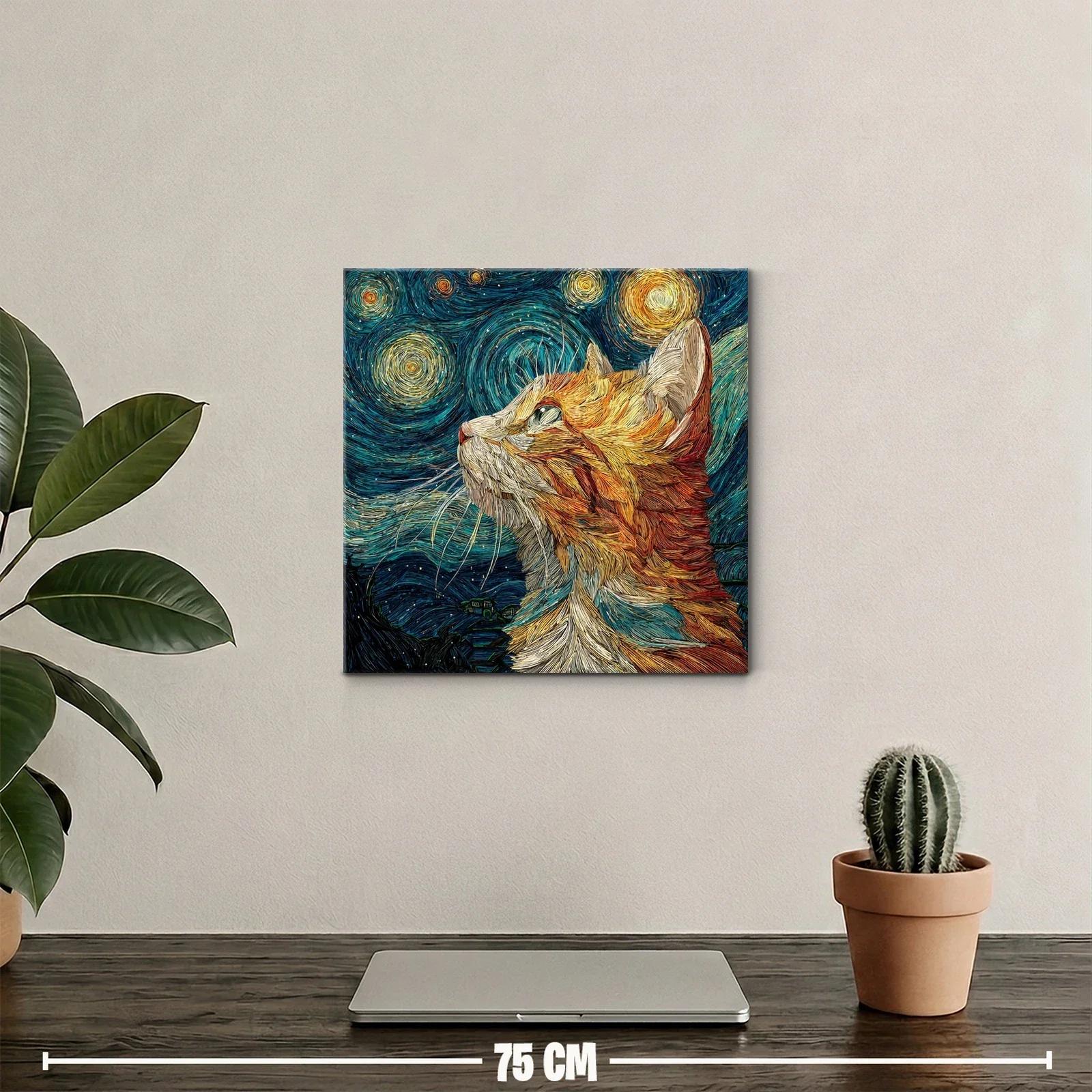 Gato mirando el cielo estrellado con textura vibrante — miniatura 2