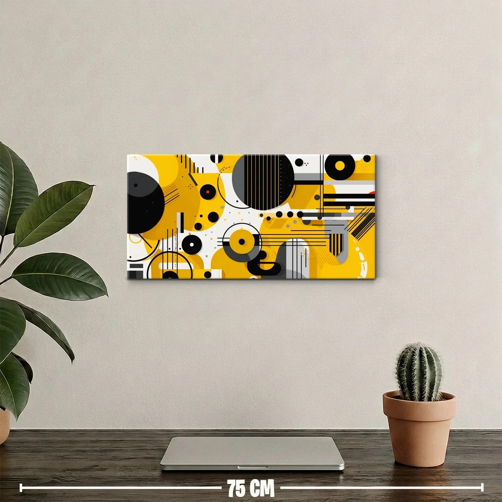 Cuadro geométrico horizontal con círculos mostaza y negro — miniatura 2
