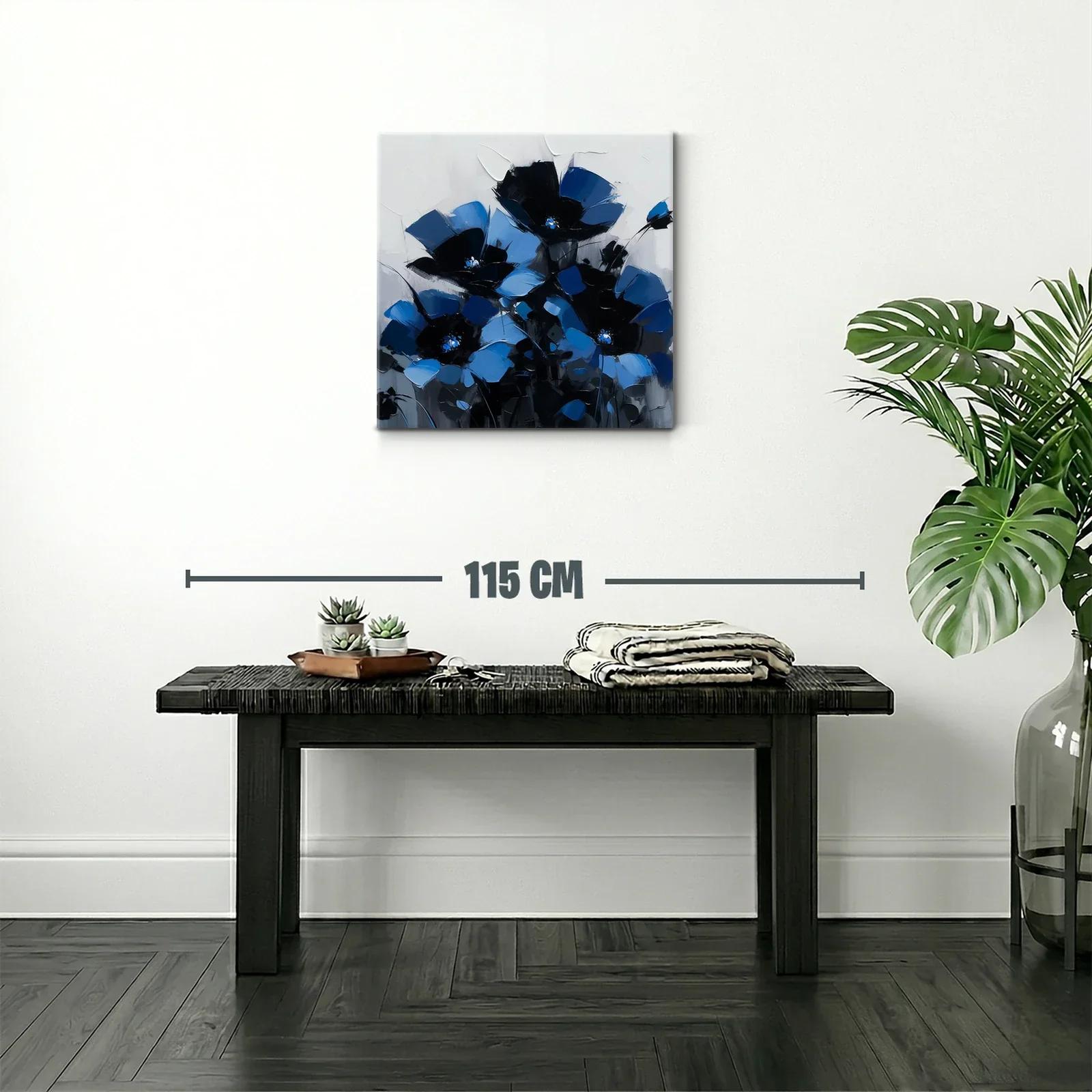 Cuadro floral en intensos tonos azul y negro — miniatura 2