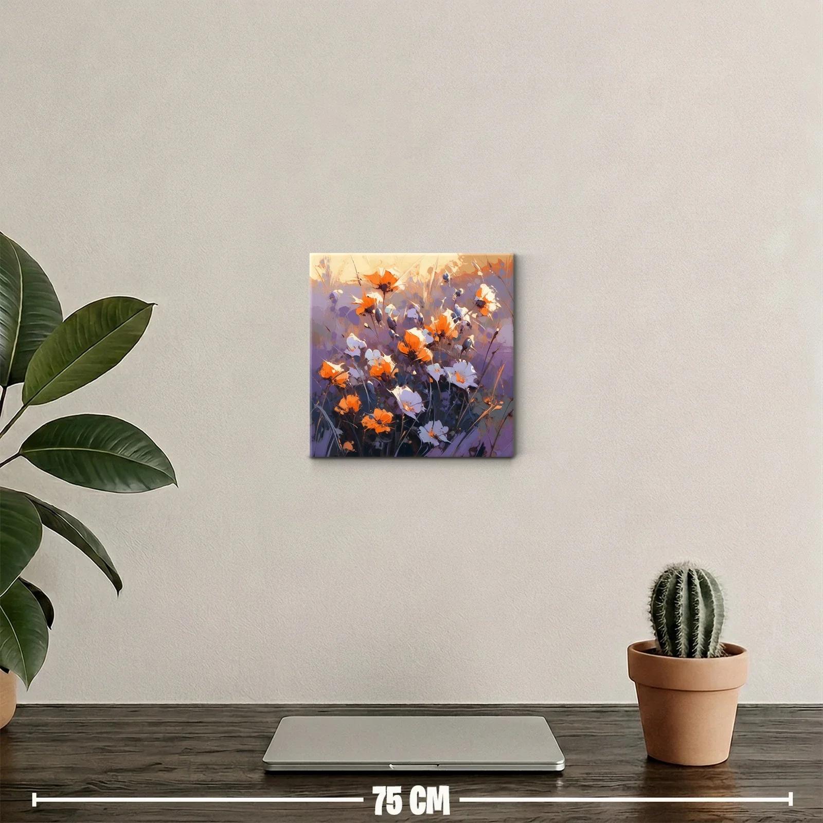 Cuadro floral con vibrante contraste de naranja y violeta — miniatura 2