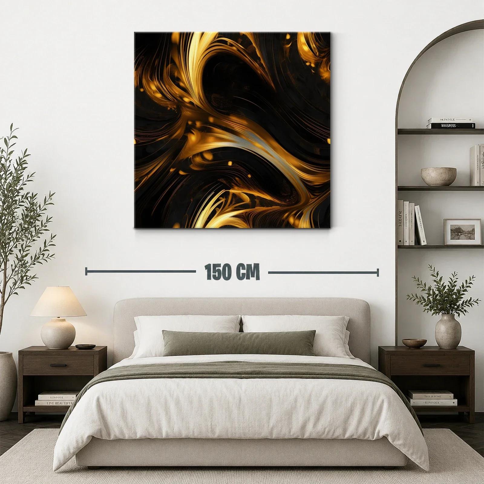 Composición abstracta en tonos dorados y negros con movimiento fluido — miniatura 3