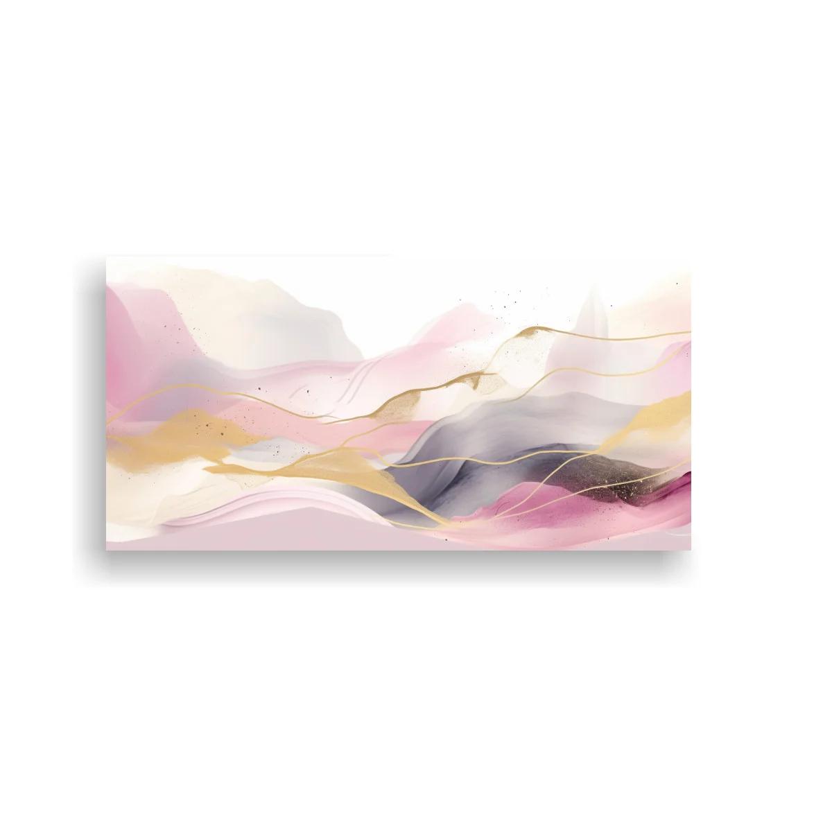 Cuadro paisaje abstracto de colinas onduladas con trazos dorados — imagen principal