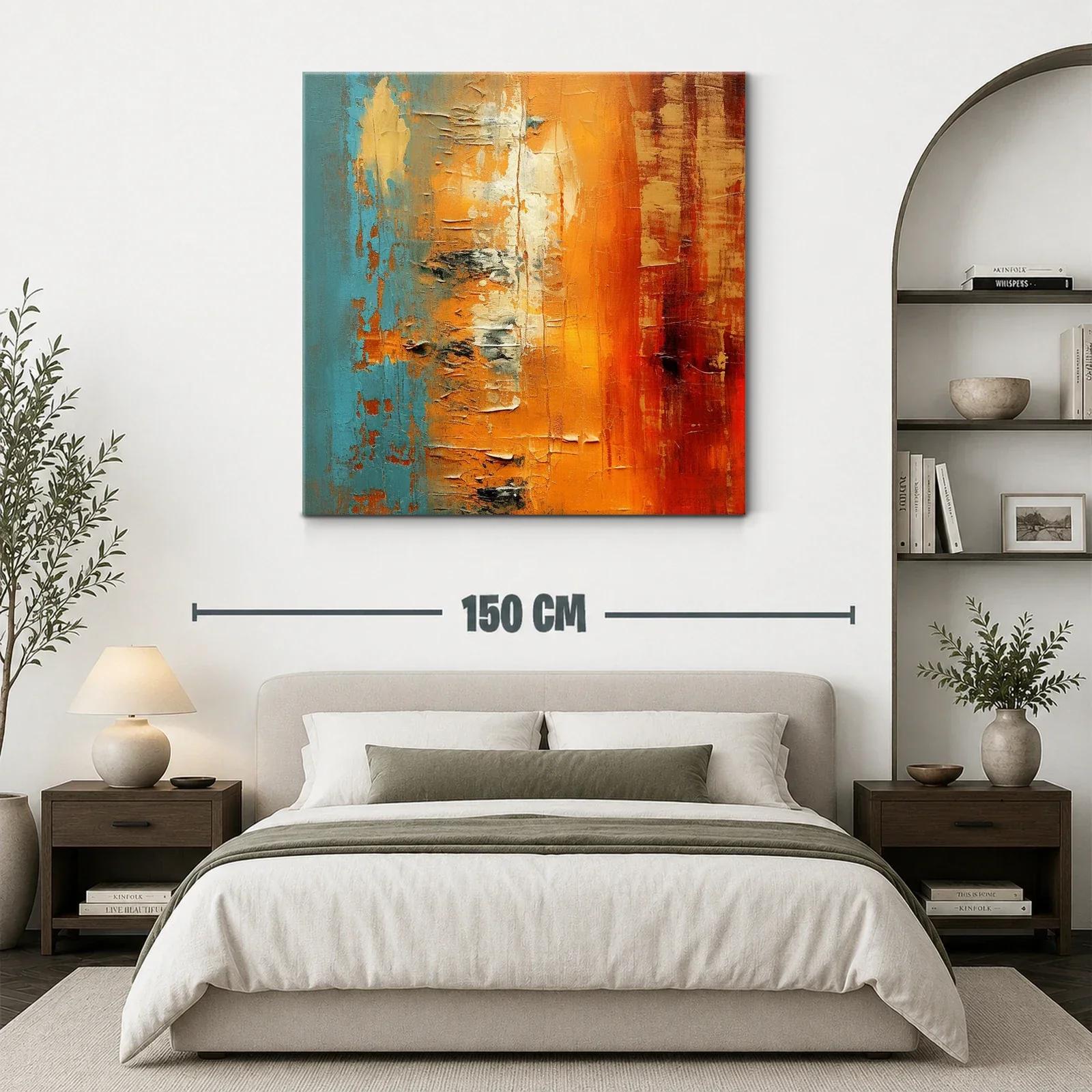 Cuadro abstracto con tonos cálidos y azul vibrante — miniatura 3
