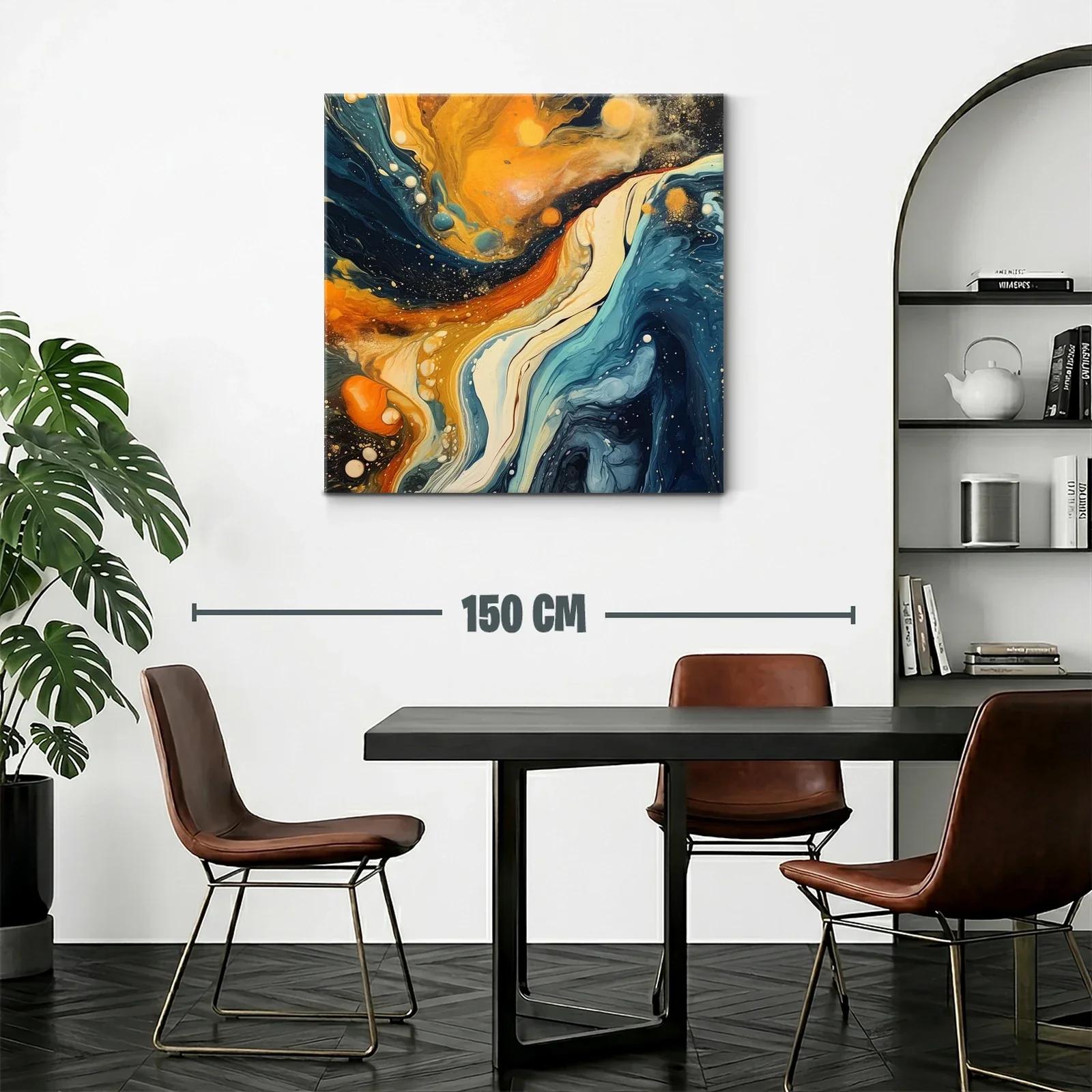 Cuadro abstracto con tonos cálidos y fríos en movimiento dinámico — miniatura 2
