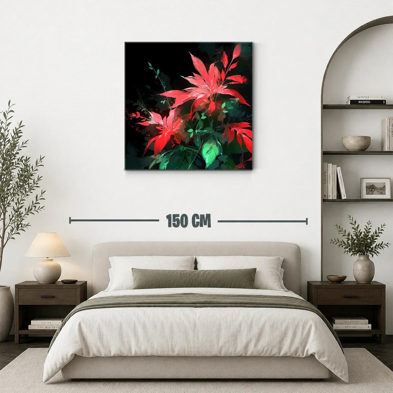 Vibrantes flores rojas con hojas verdes sobre fondo oscuro — miniatura 3