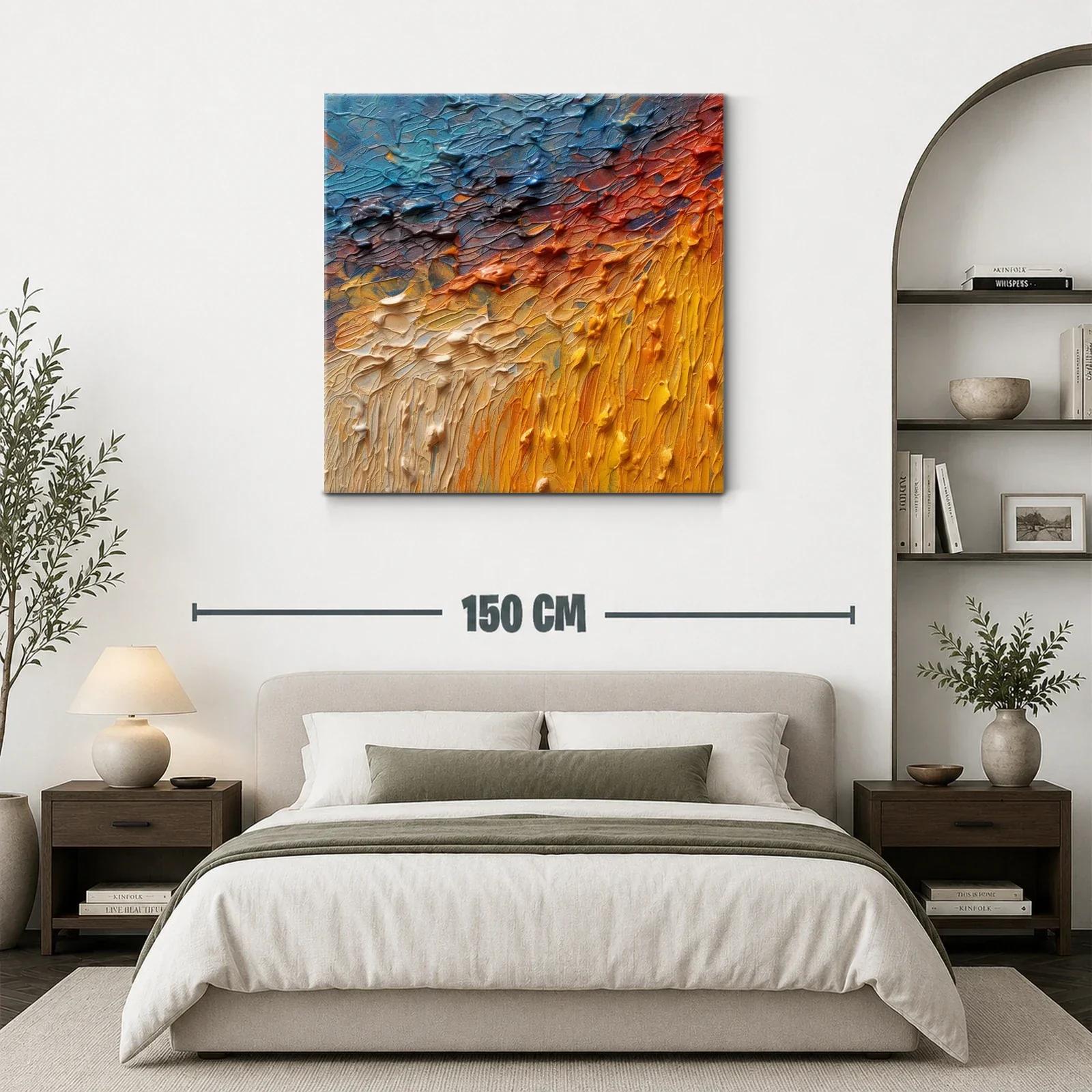 Cuadro Abstracto con Texturas en Tonos Cálidos y Fríos — miniatura 3