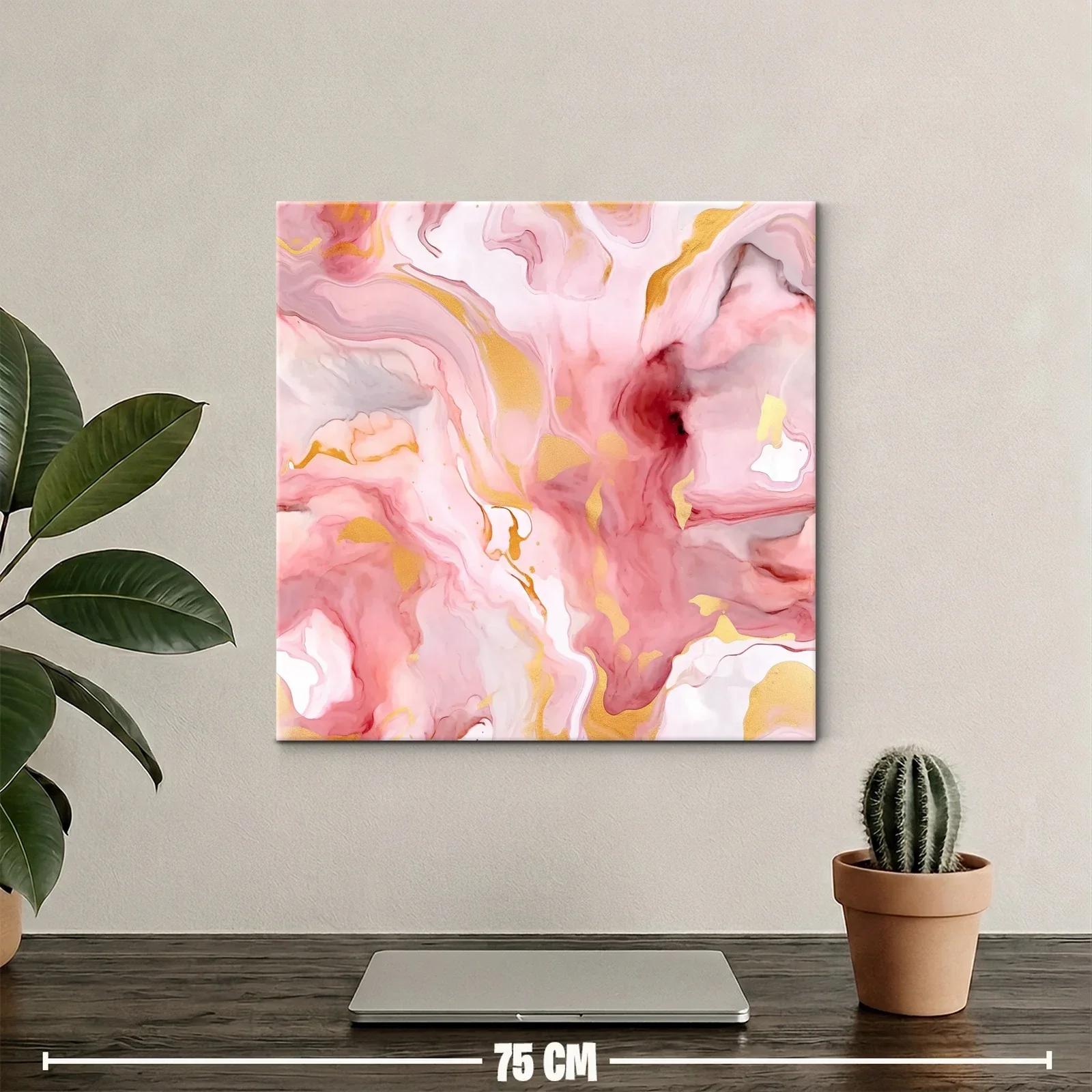Cuadro abstracto con tonos rosas dorados y suaves detalles — miniatura 2