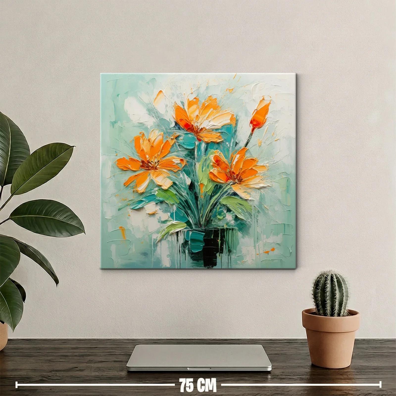 Cuadro floral vibrante con tonos naranjas y verdes — miniatura 2