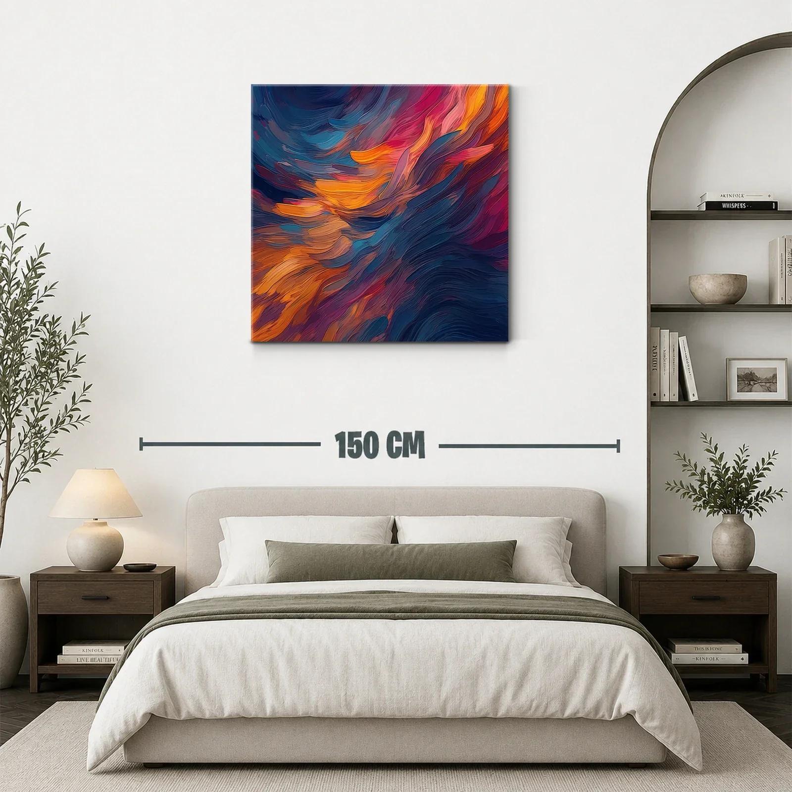 Cuadro abstracto con tonos cálidos y azules profundos — miniatura 3