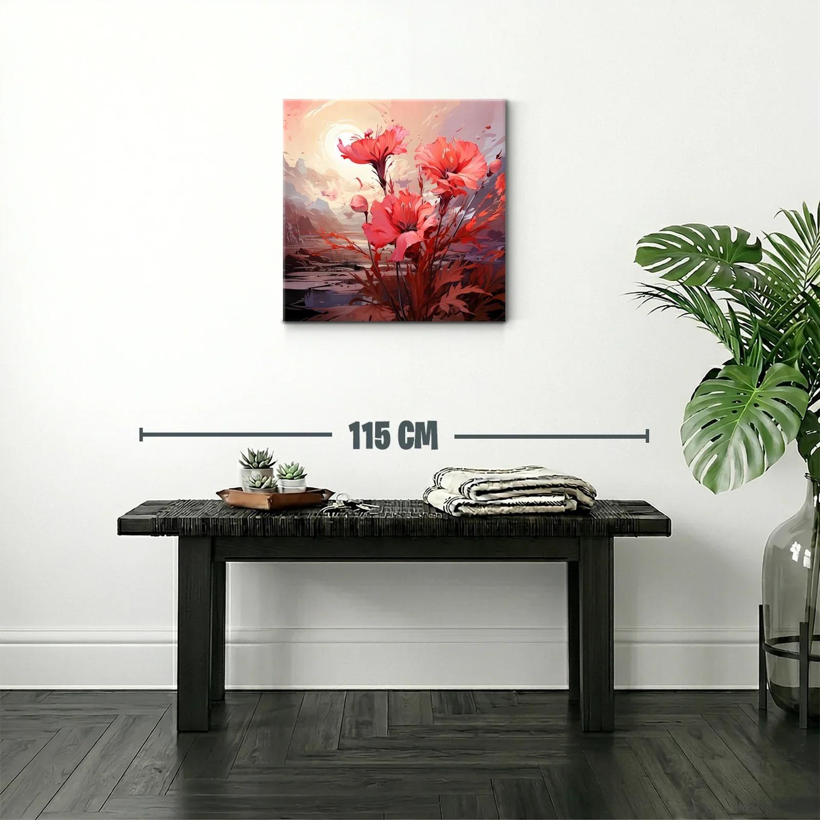Cuadro floral con vibrantes tonos rojos y atardecer suave — miniatura 2
