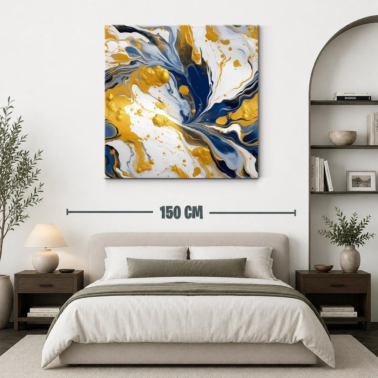 Cuadro abstracto con tonos dorados y azules intensos — miniatura 3
