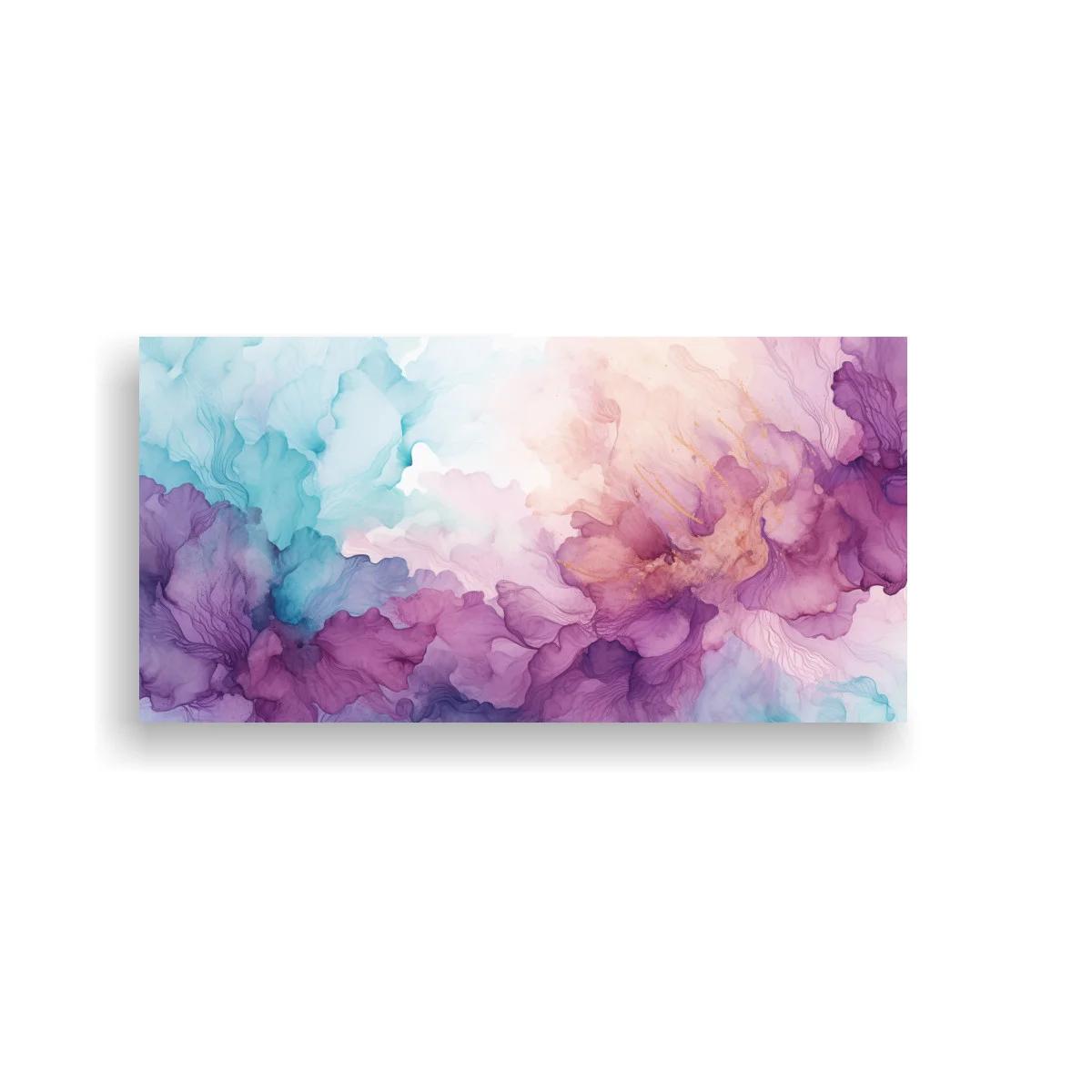 Cuadro nubes de tinta en acuarela con morado lila y turquesa — imagen principal