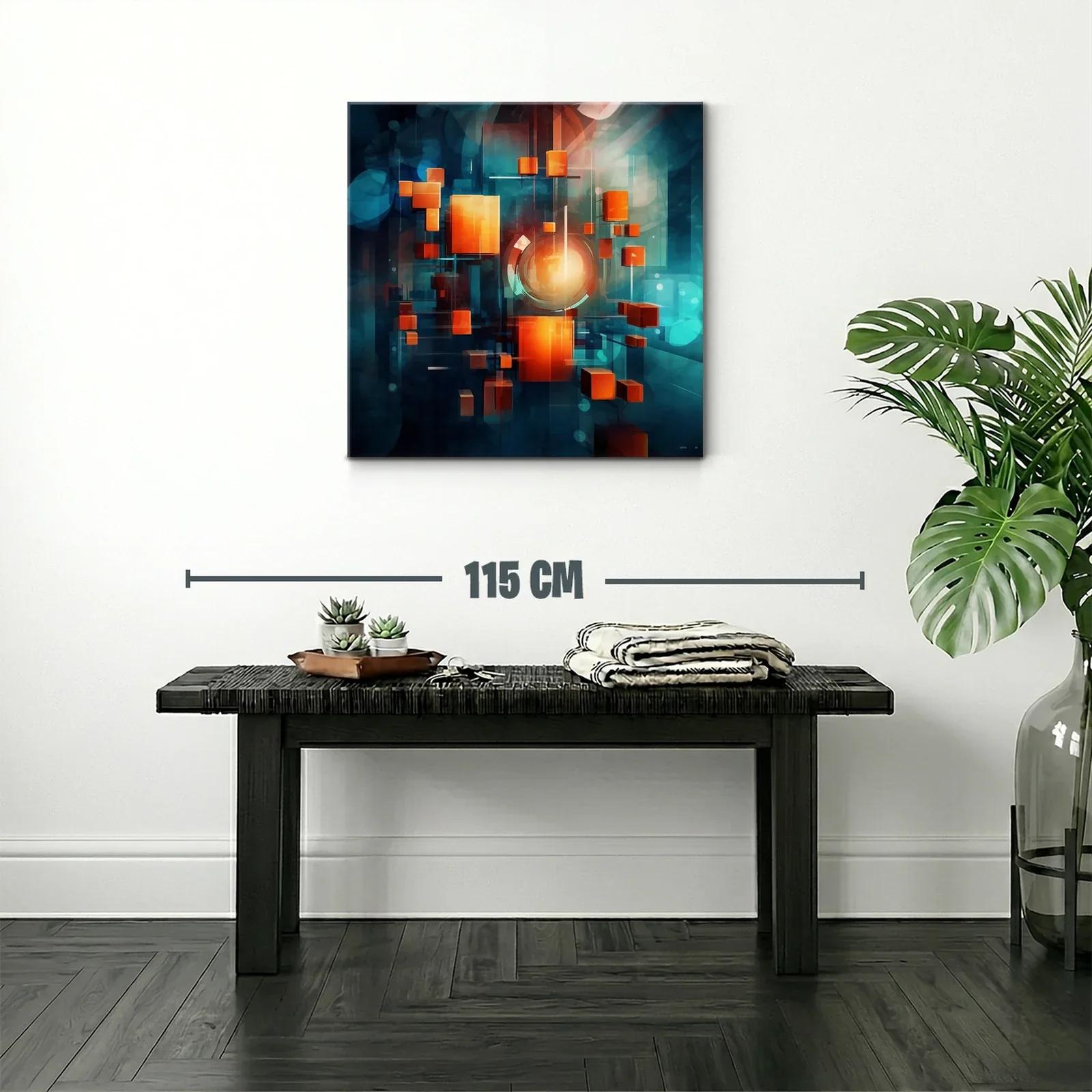 Composición abstracta con cubos naranjas flotantes en fondo azul — miniatura 2