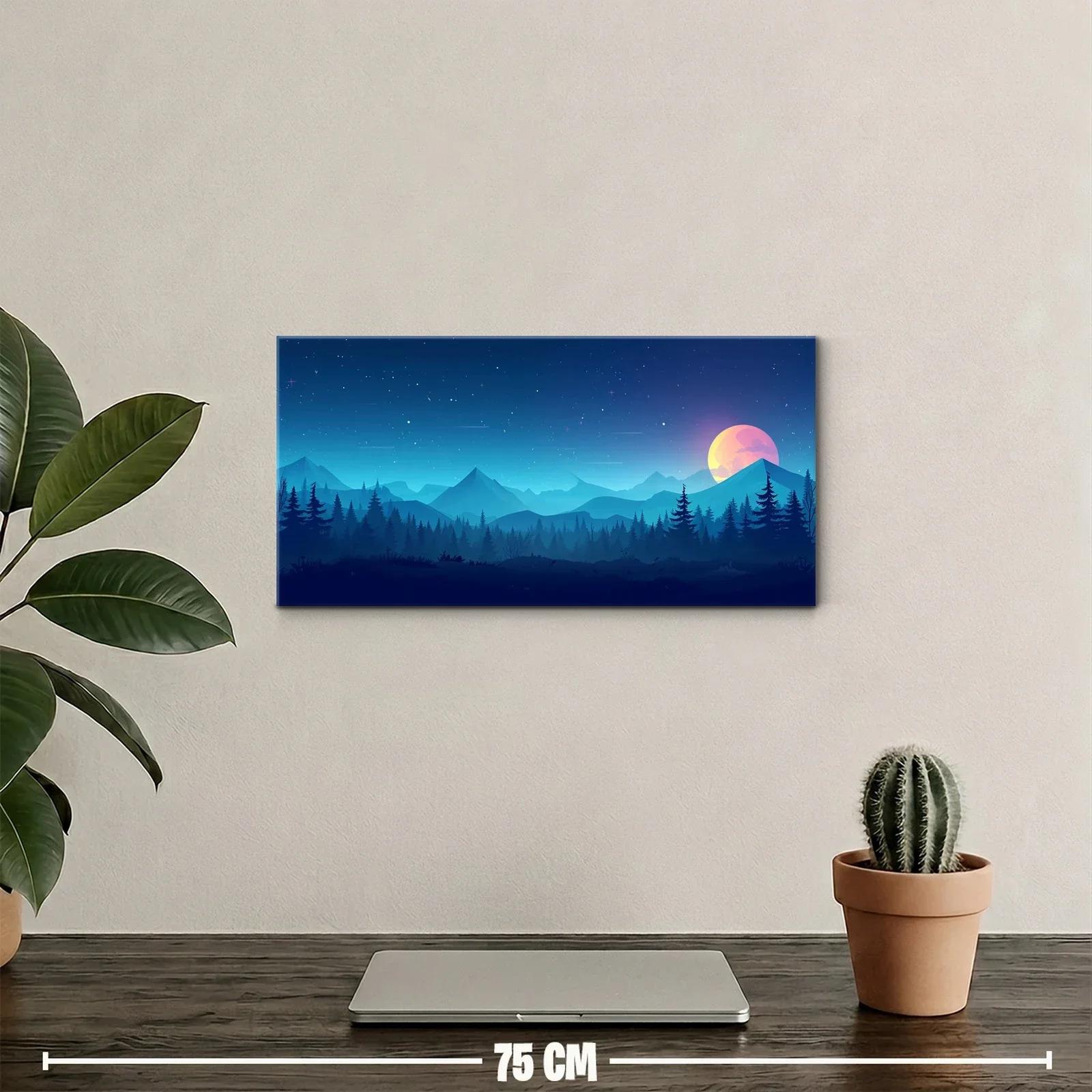 Cuadro paisaje de montaña al atardecer con astro brillante — miniatura 2