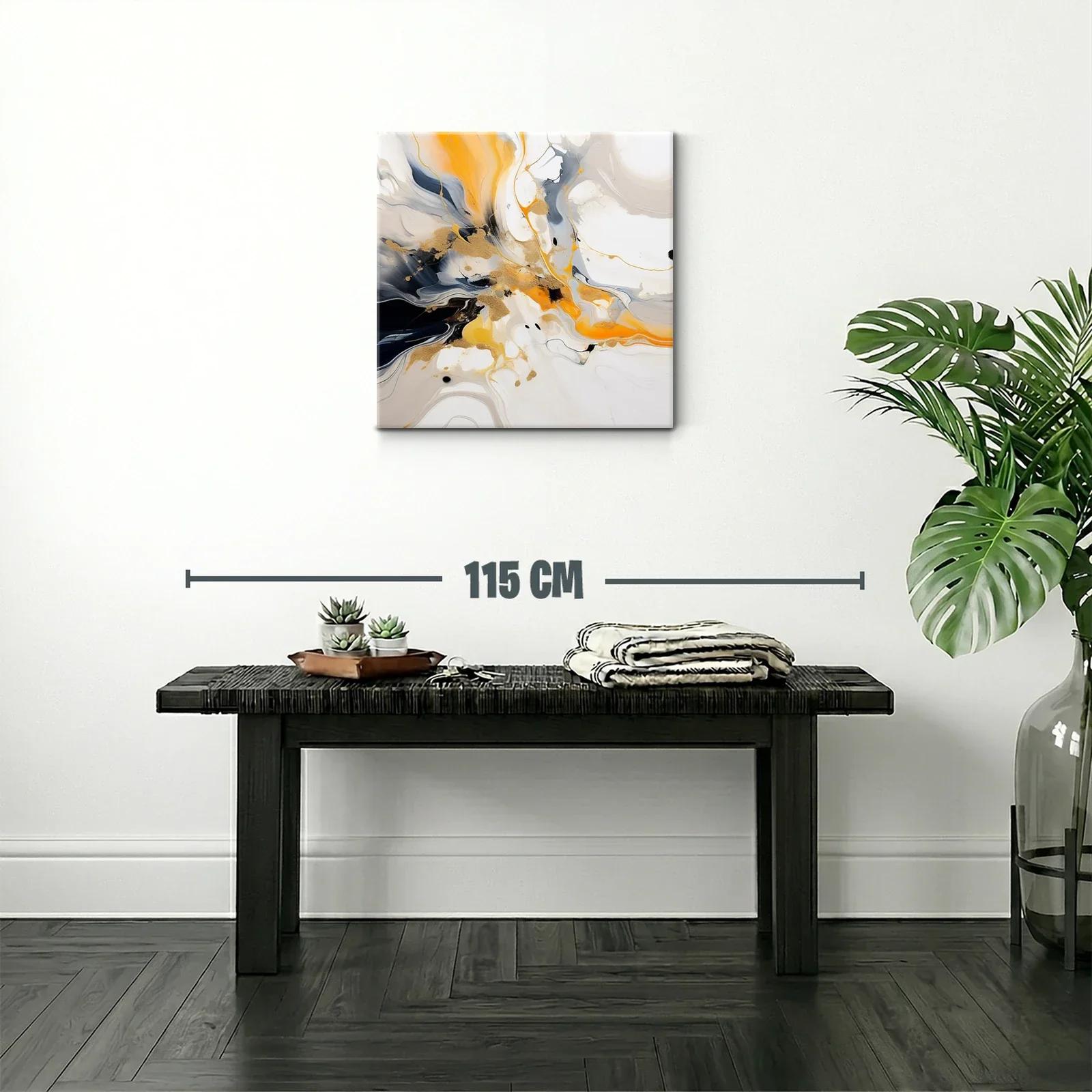 Cuadro abstracto con tonos dorados y naranjas vibrantes — miniatura 2