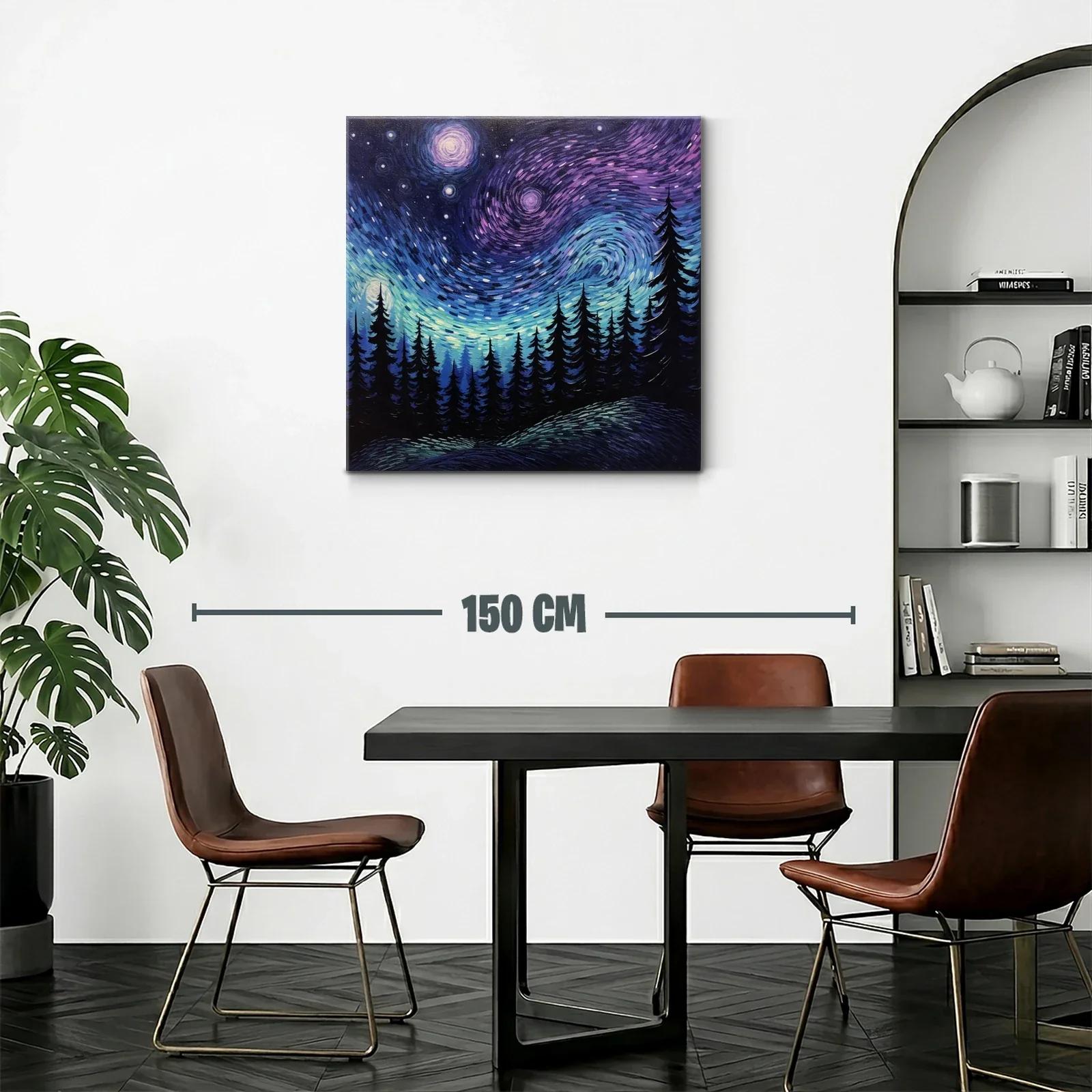Cielo estrellado sobre bosque en tonos azul y violeta — miniatura 2