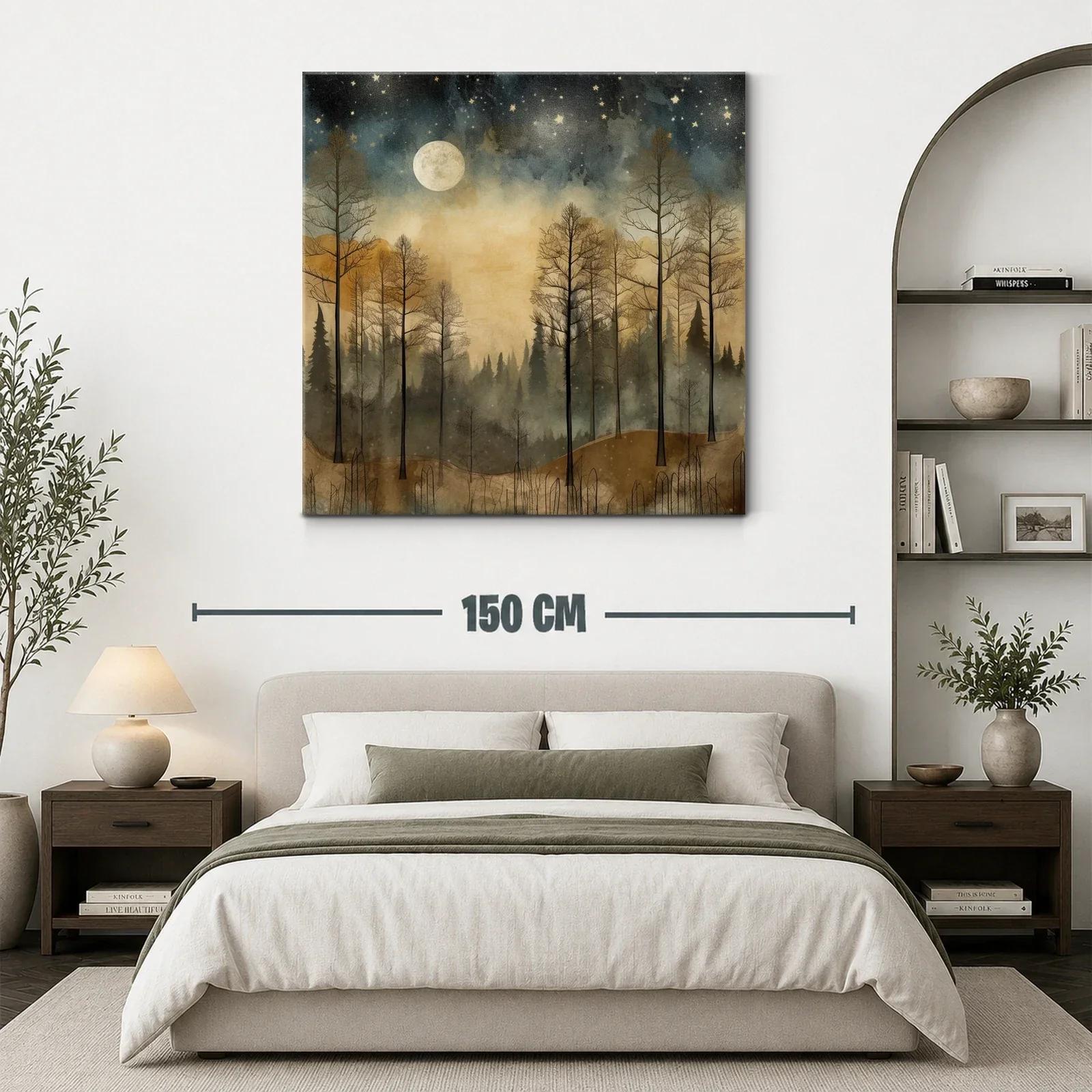 Bosque al claro de luna con cielo estrellado y neblina — miniatura 3