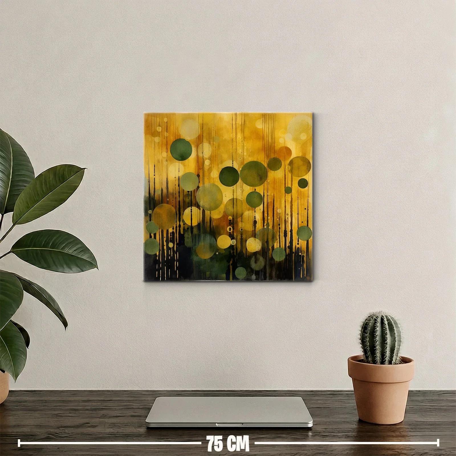 Cuadro abstracto con círculos verdes y dorados — miniatura 2
