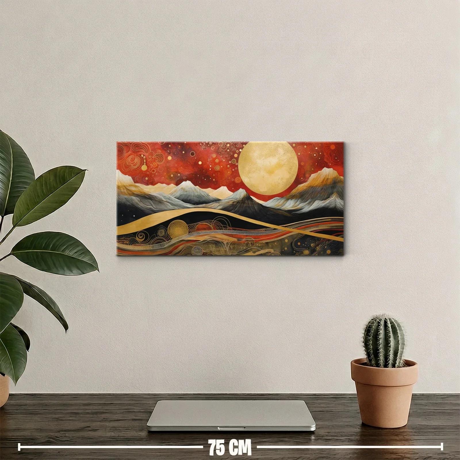 Cuadro luna llena sobre montañas con círculos y espirales — miniatura 2