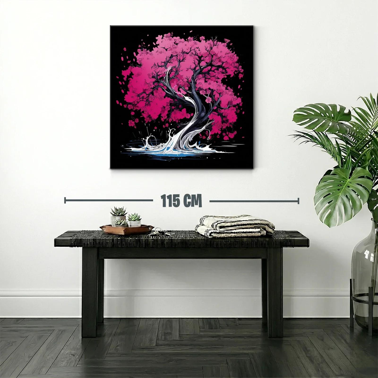 Árbol de flores rosas con base de agua dinámica y oscura — miniatura 2