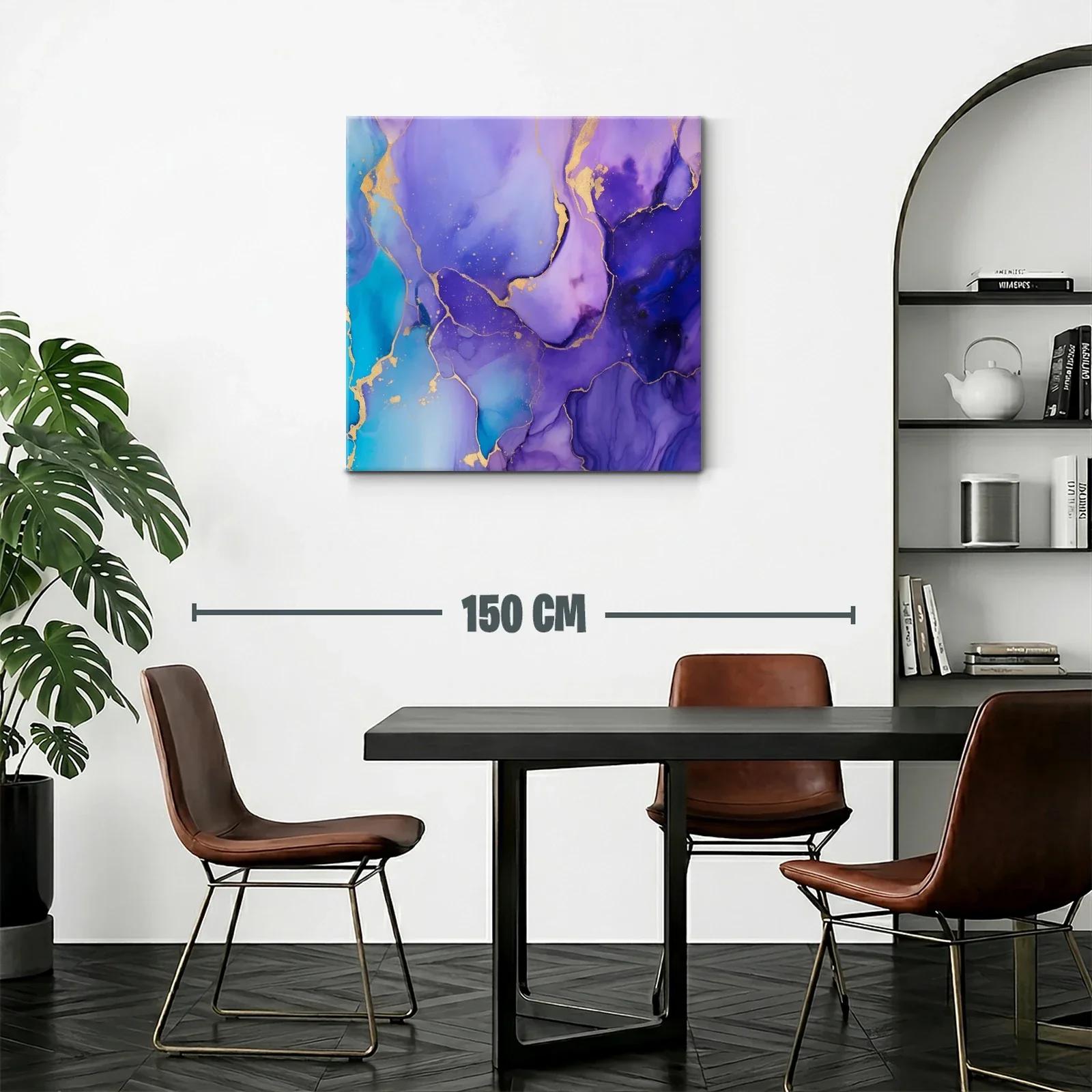 Cuadro abstracto con tonos violetas y detalles dorados vibrantes — miniatura 2