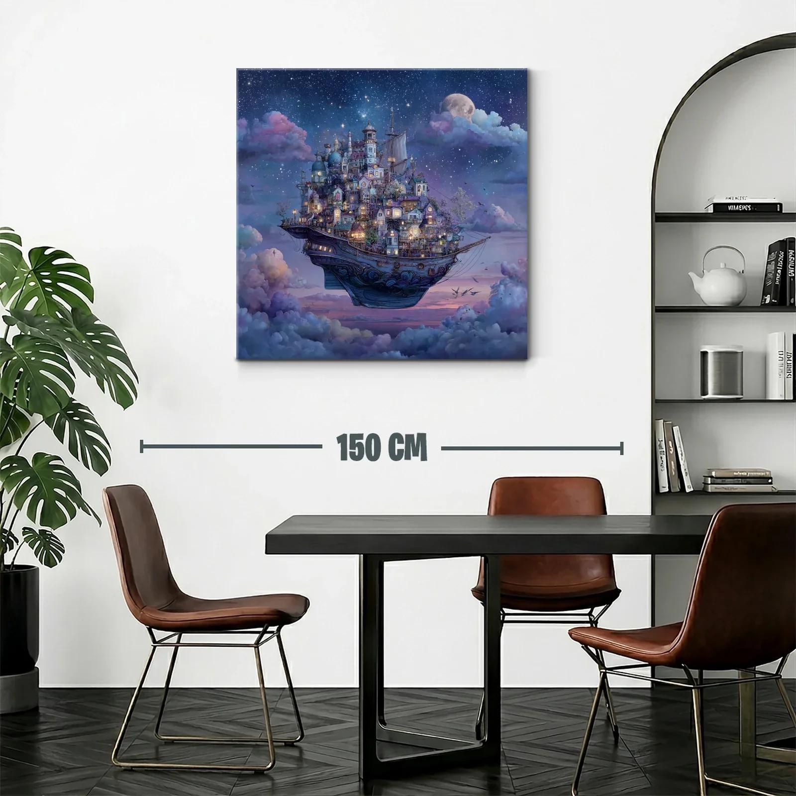 Barco flotante con ciudad iluminada al anochecer — miniatura 2