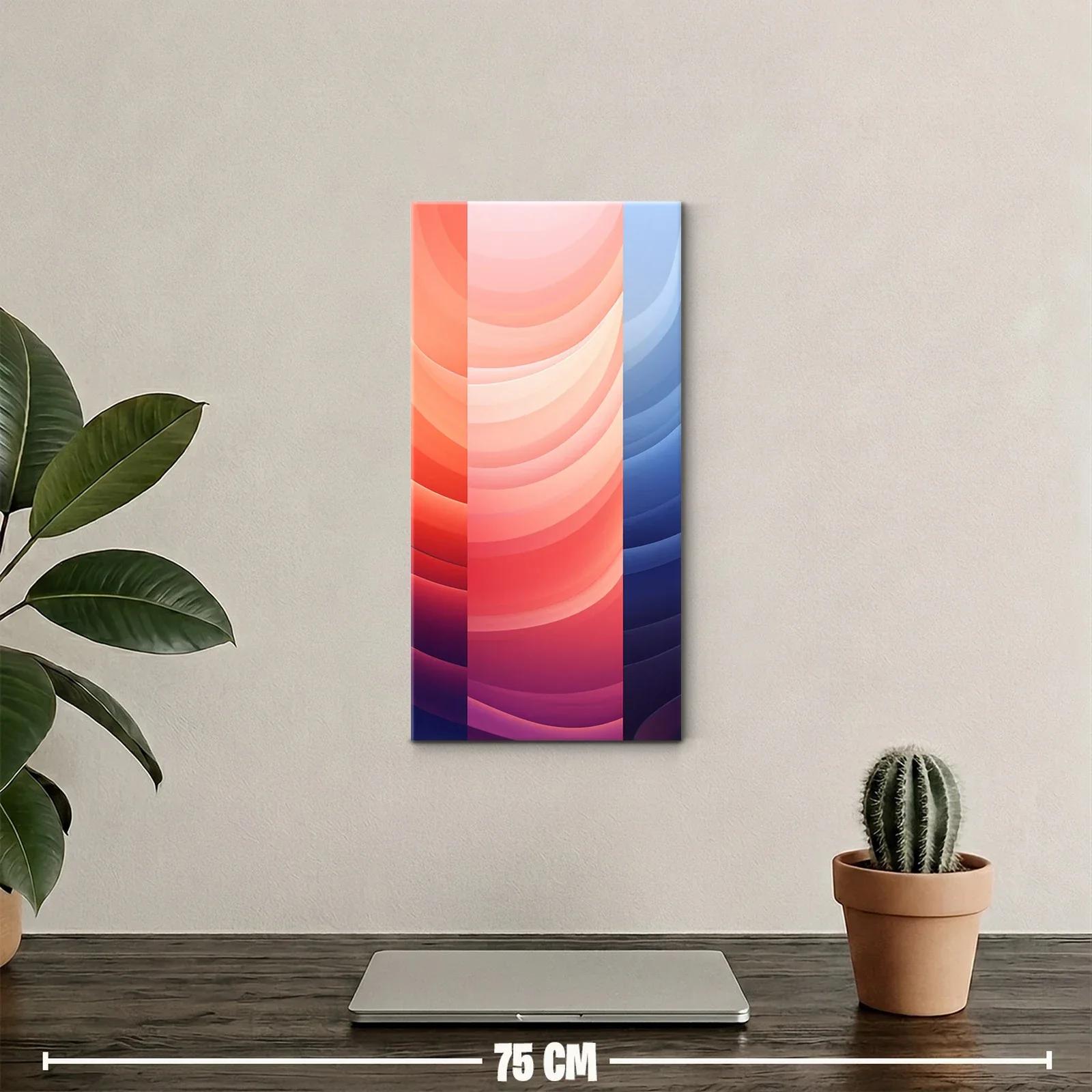 Cuadro de bandas curvas abstractas en coral y azul profundo — miniatura 2