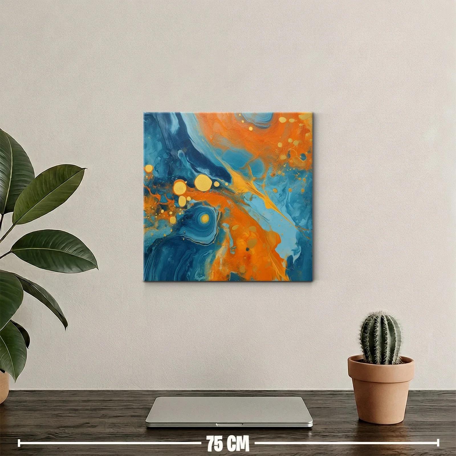 Cuadro abstracto vibrante en tonos azules y naranjas — miniatura 2