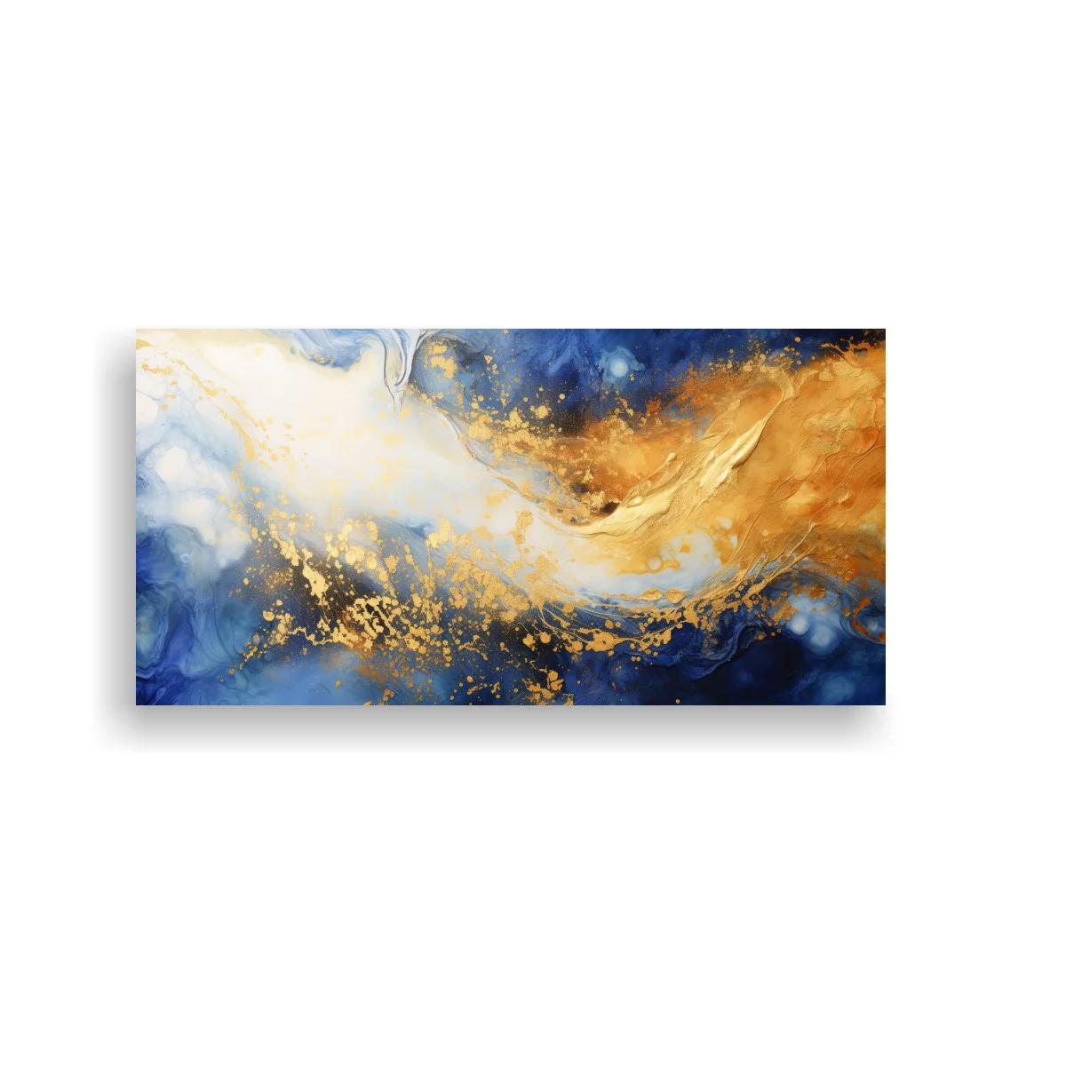Cuadro remolino abstracto azul y dorado con franja ondulante — imagen principal