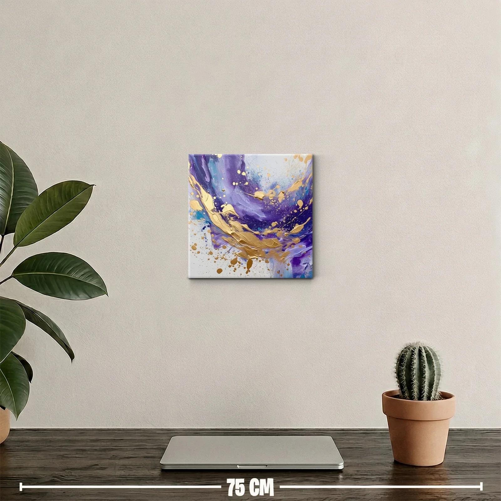 Cuadro abstracto con tonos morados y detalles dorados — miniatura 2