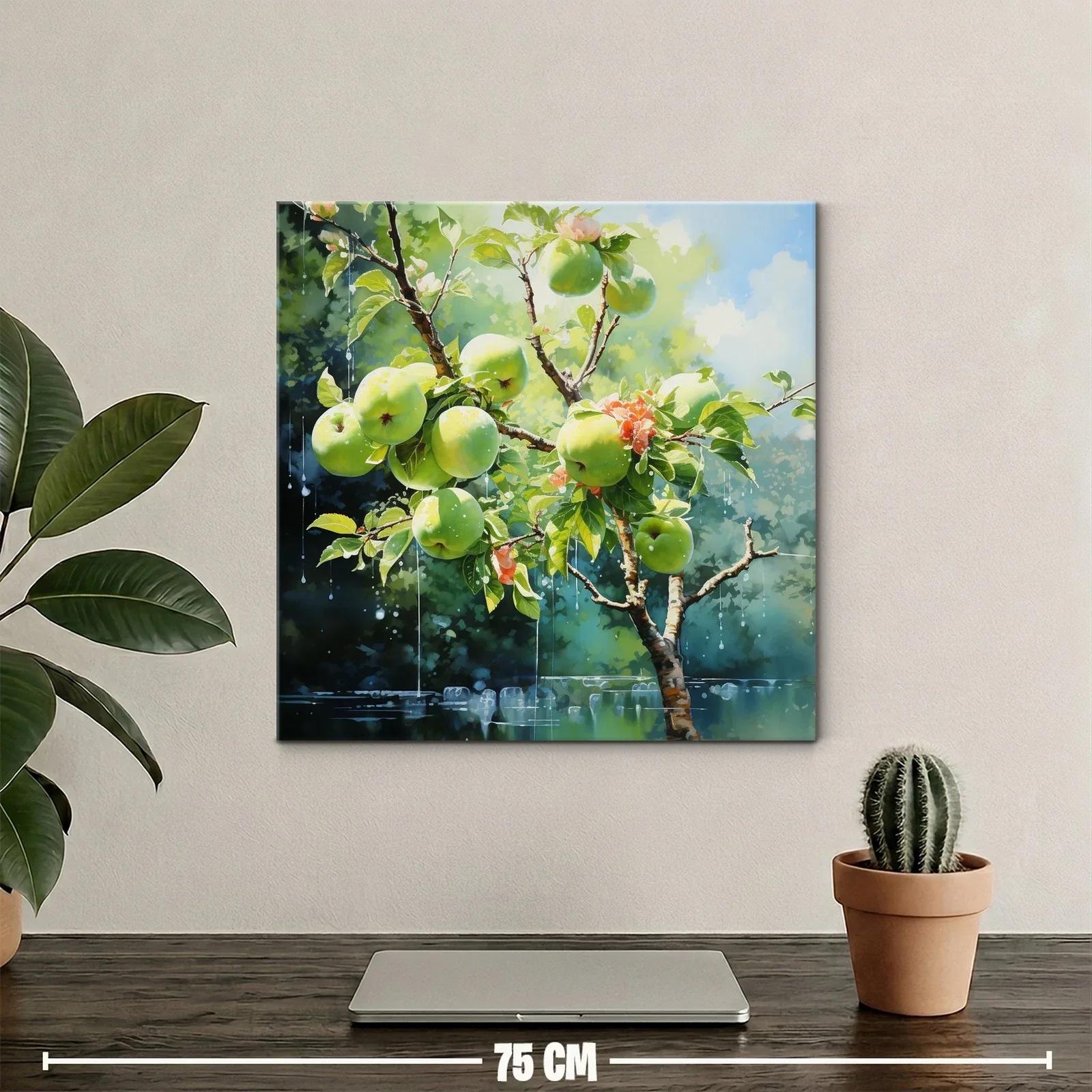Rama de manzanas verdes con gotas de rocío luminoso — miniatura 2