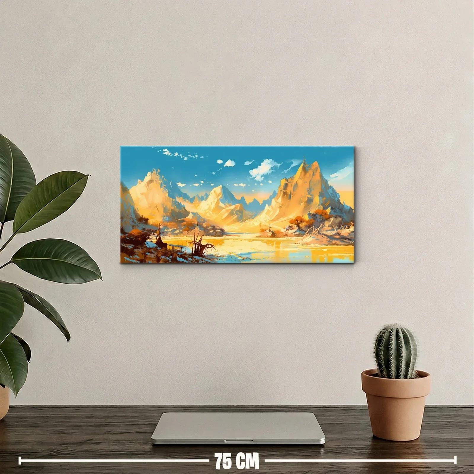 Cuadro paisaje de montañas nevadas con lago y suelo terroso — miniatura 2