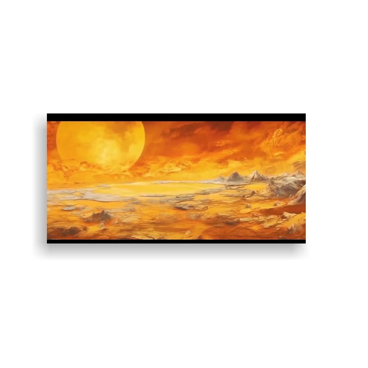 Cuadro paisaje desértico con gran sol dorado — imagen principal
